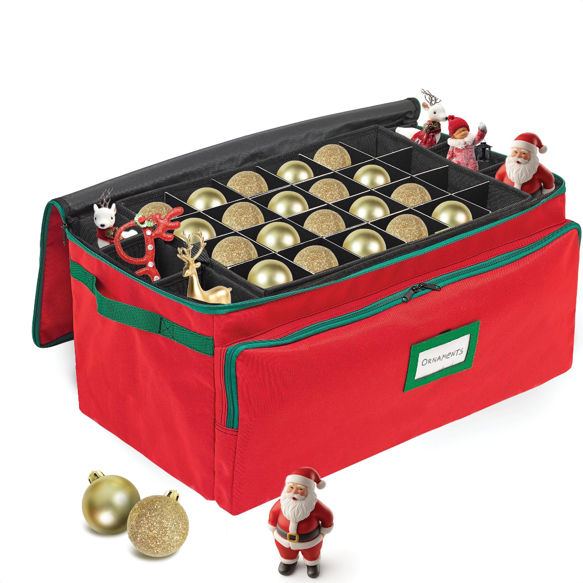 Premium Christmas Ornament Storage Box - 72 Ornaments & 8 Side Slots - Durable 600D Canvas for Holiday Decor Organizing