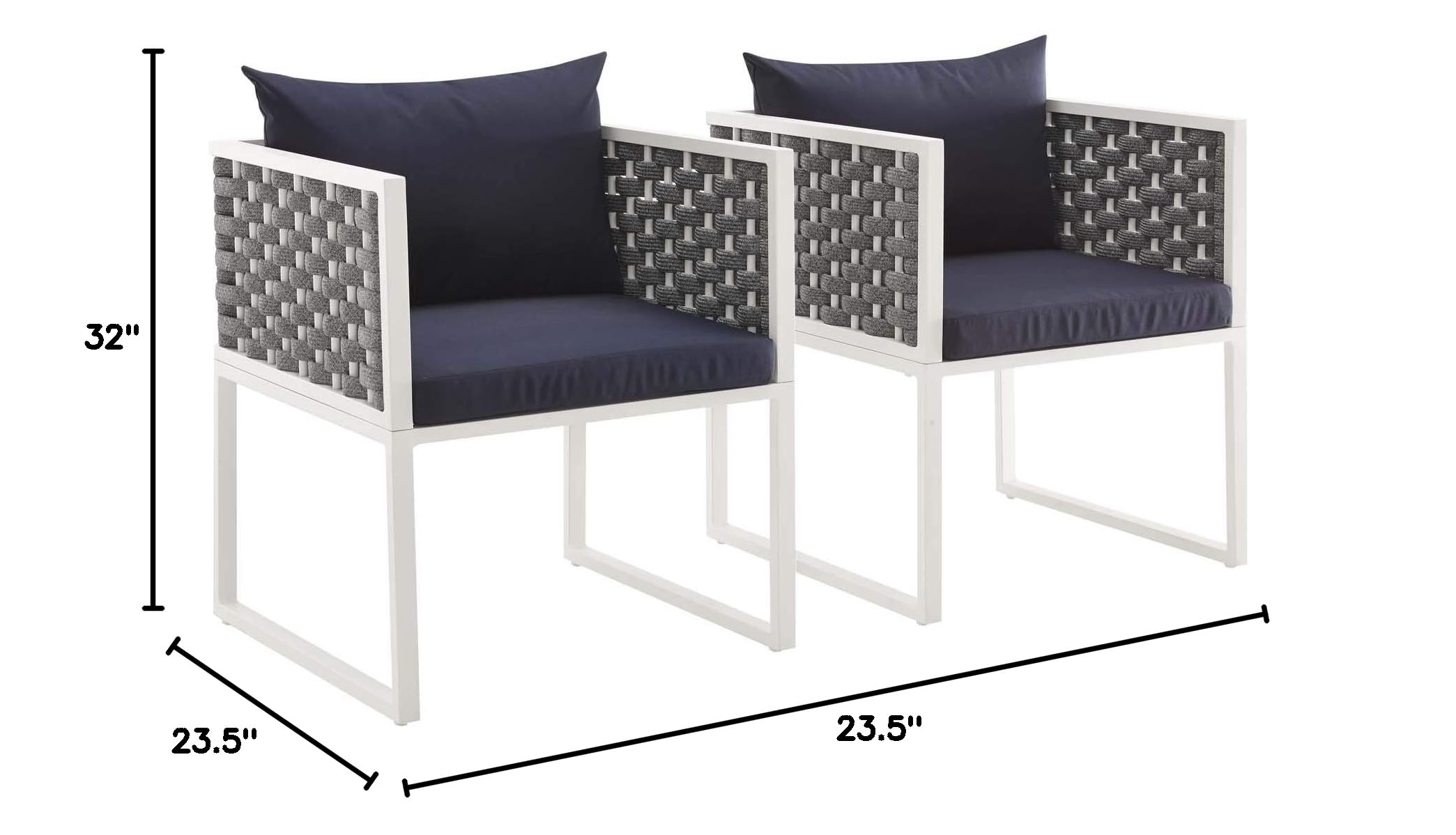 Modway Stance Outdoor Patio Dining Chair - White & Navy Woven Rope Armchair for Backyard, Poolside & Garden Relaxation