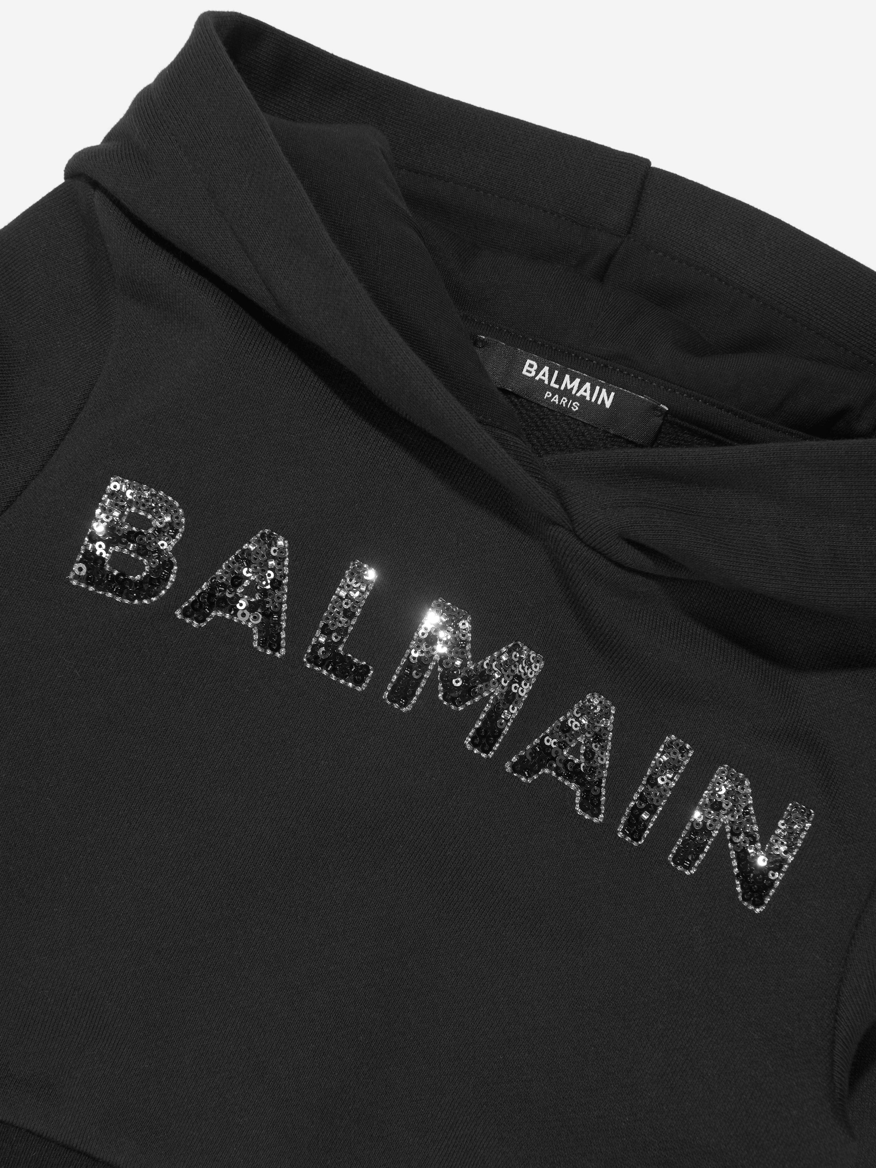 Balmain Girls Logo Hoodie - Black Cotton Pullover Sweatshirt for Teens | Casual Streetwear & School Outfit