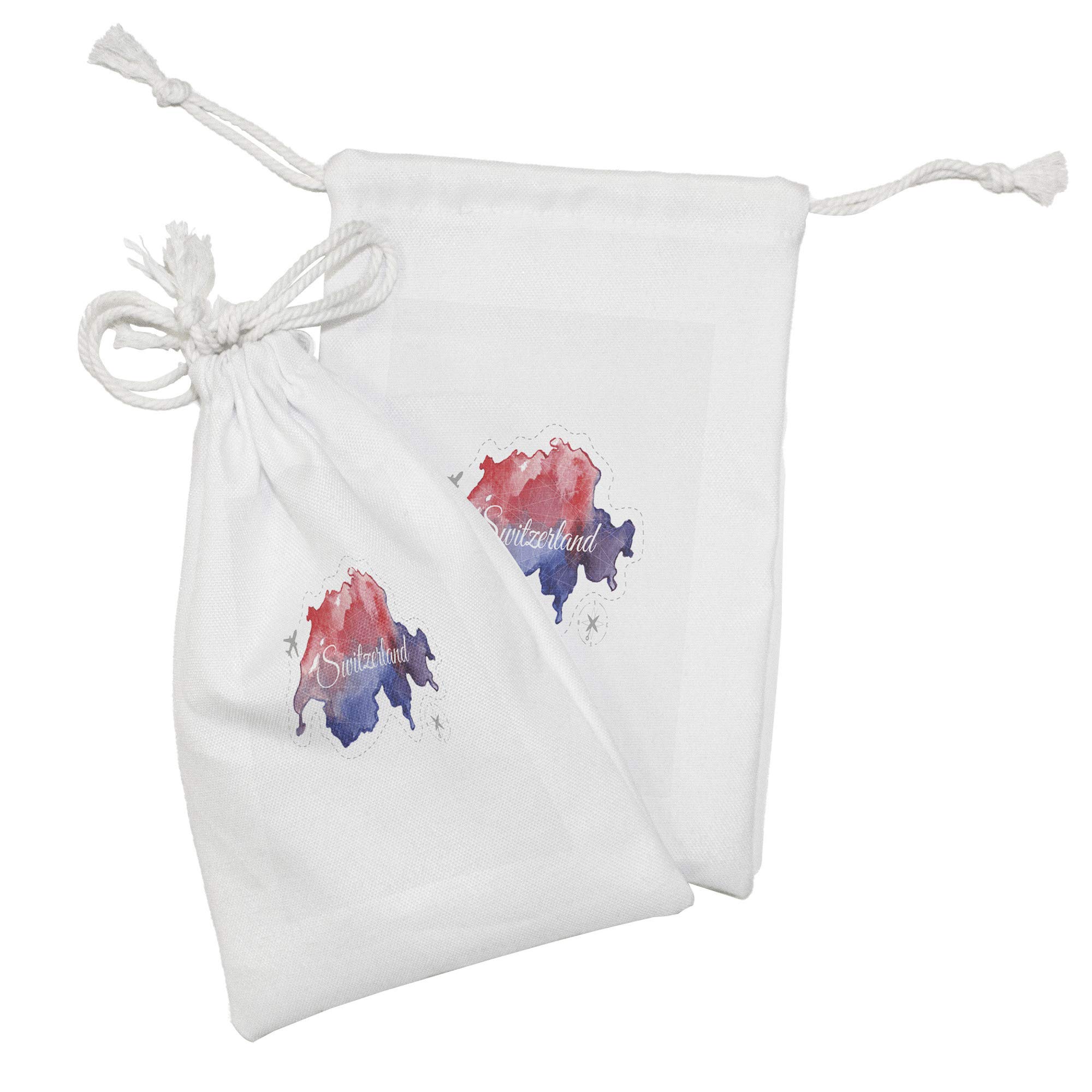 Ambesonne Switzerland Fabric Pouch Set of 2 - World Travel Themed Polygonal Style Drawstring Bags for Toiletries, Masks & Gifts (9