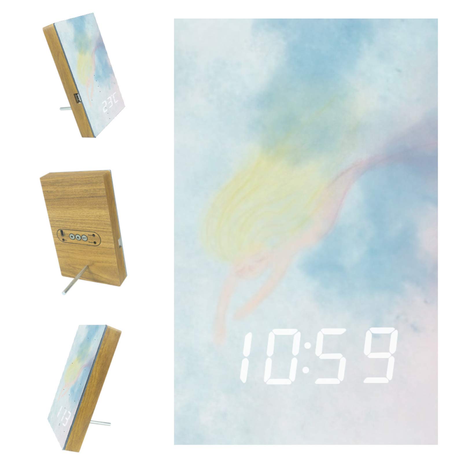 DEYYA Digital LED Alarm Clock with Snooze - Modern Battery Operated Desk Clock for Bedroom, Office, Living Room & Kitchen - Large Display with Hazy Painting Design - Perfect for Nightstand, Desk or Shelf Decor