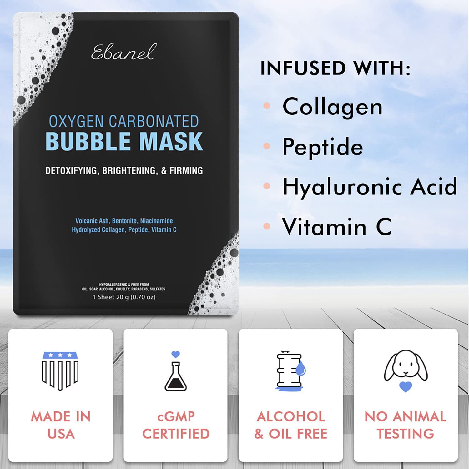 Ebanel 10 Pack Carbonated Bubble Clay Mask - Deep Cleansing Detox Face Mask with Volcanic Ash, Bentonite Clay, Collagen Peptides, Vitamin C, Hyaluronic Acid & Niacinamide for Blackhead Removal & Pore Minimizing | Spa Day & Self Care Treatment