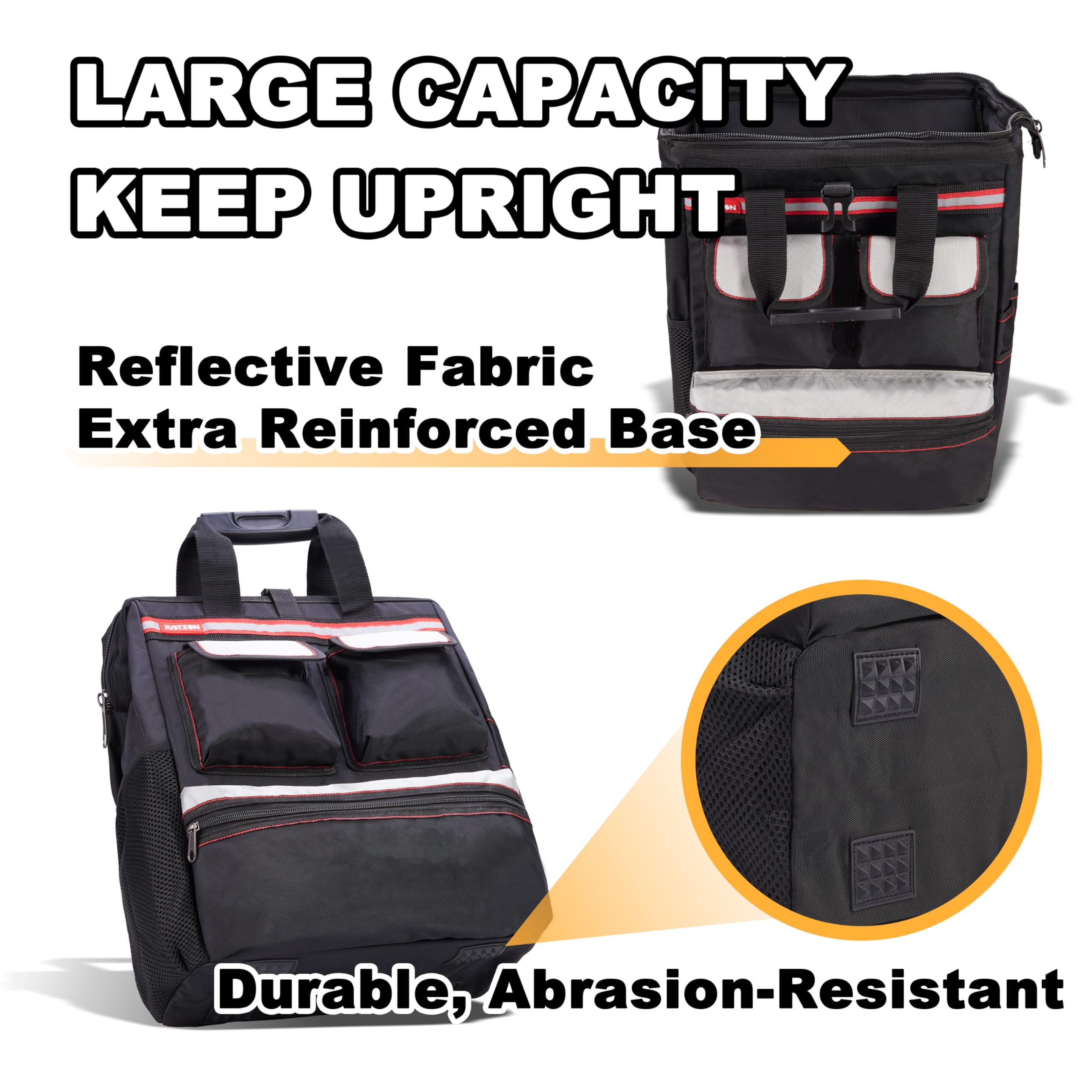 Heavy Duty Tool Backpack with Padded Back Support - Large Capacity Electrician Tool Bag for Plumbers, HVAC Technicians & Cable Repairmen | Durable Work Backpack for Construction Sites & Field Service Jobs