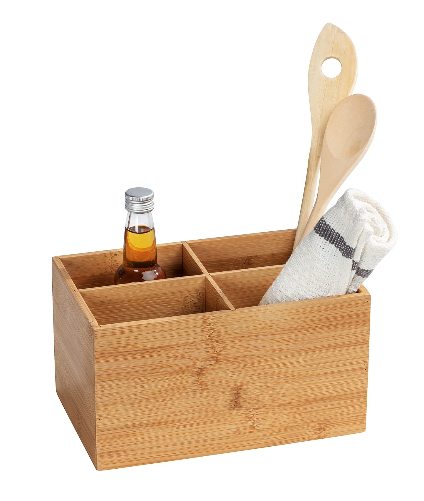 Wenko Terra Bamboo Organizer Box with 3 Compartments - Natural Brown Bathroom Storage Basket | Perfect for Organizing Makeup, Toiletries & Small Essentials in Bathroom, Bedroom or Office
