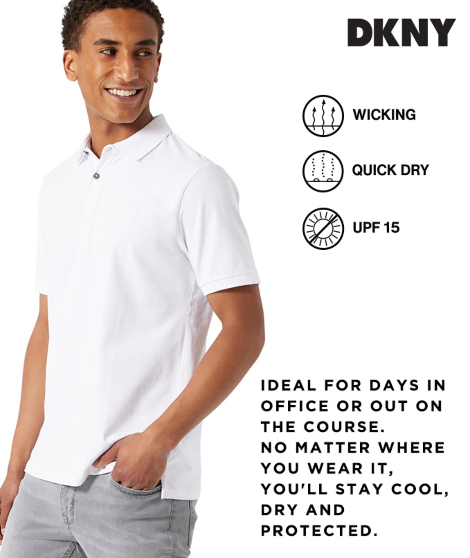 DKNY Men's Polo Shirts - Soft Stretch Casual Cotton Short Sleeve Shirt | Modern Fit Comfortable Mens Polo for Work, Golf & Everyday Wear