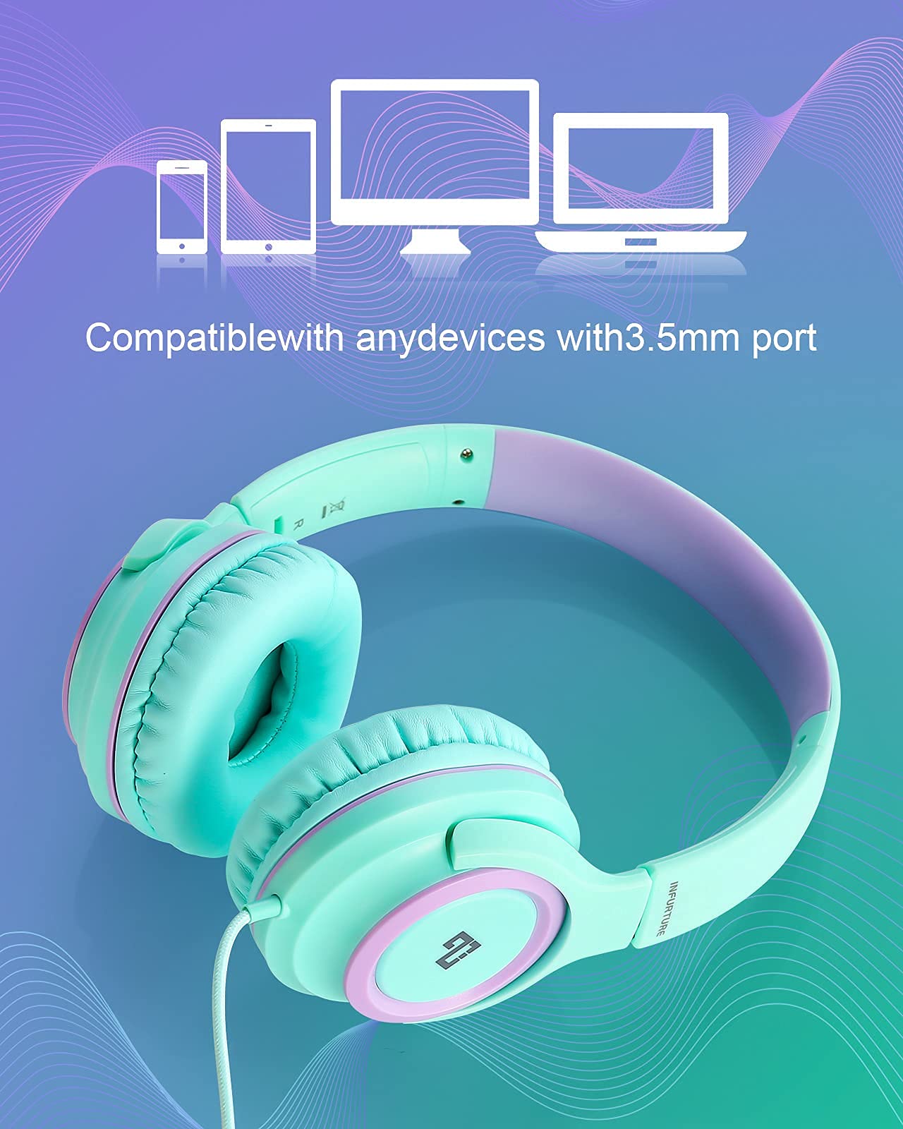 INFURTURE CH1 Kids Headphones with Microphone - Pink Bluetooth Headphones with Active Noise Cancelling for School, Travel & Gaming | Safe Volume Limit for Children