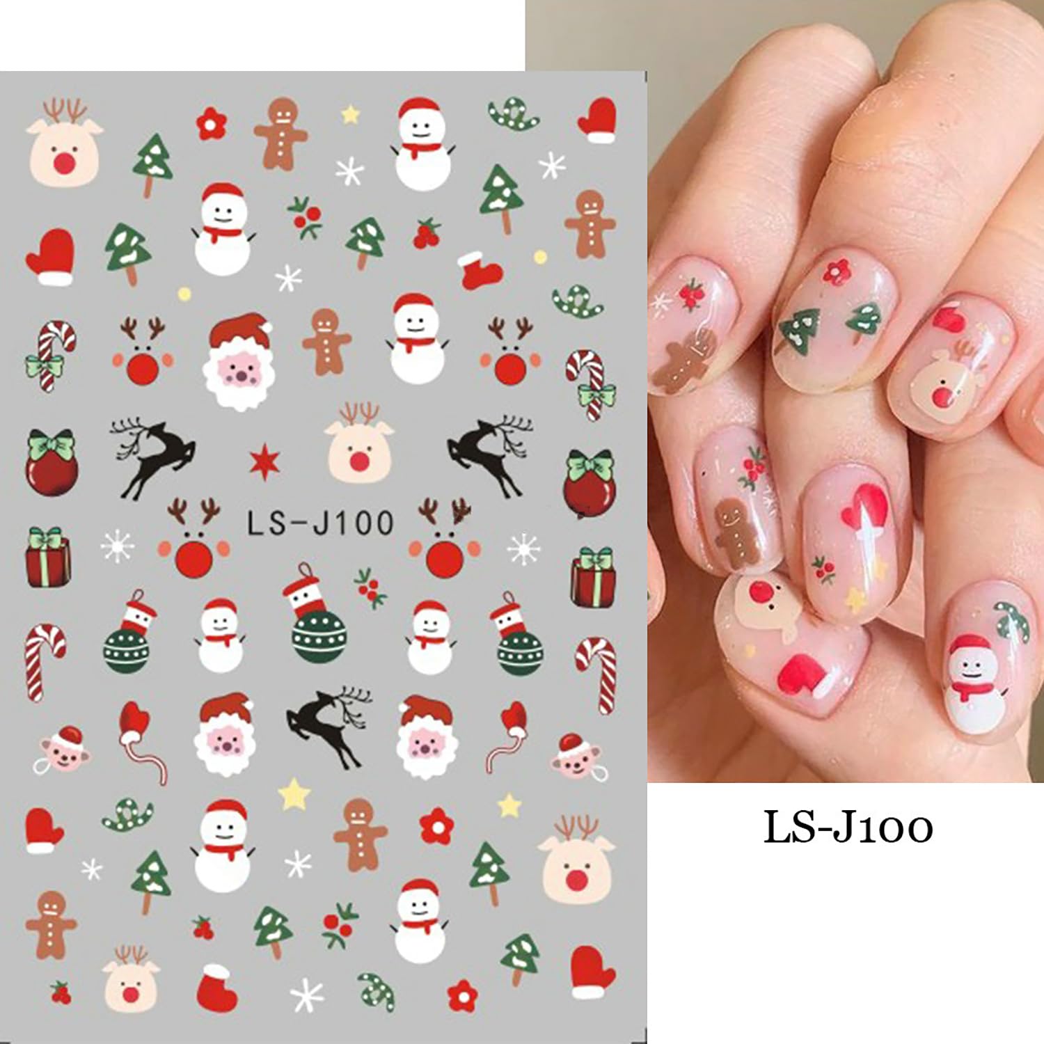 Christmas Nail Stickers 9 Sheets - Winter Holiday Nail Art Decals with Santa, Christmas Tree & Gingerbread Man - Self-Adhesive DIY Nail Decorations for Parties, Gifts & Festive Manicures