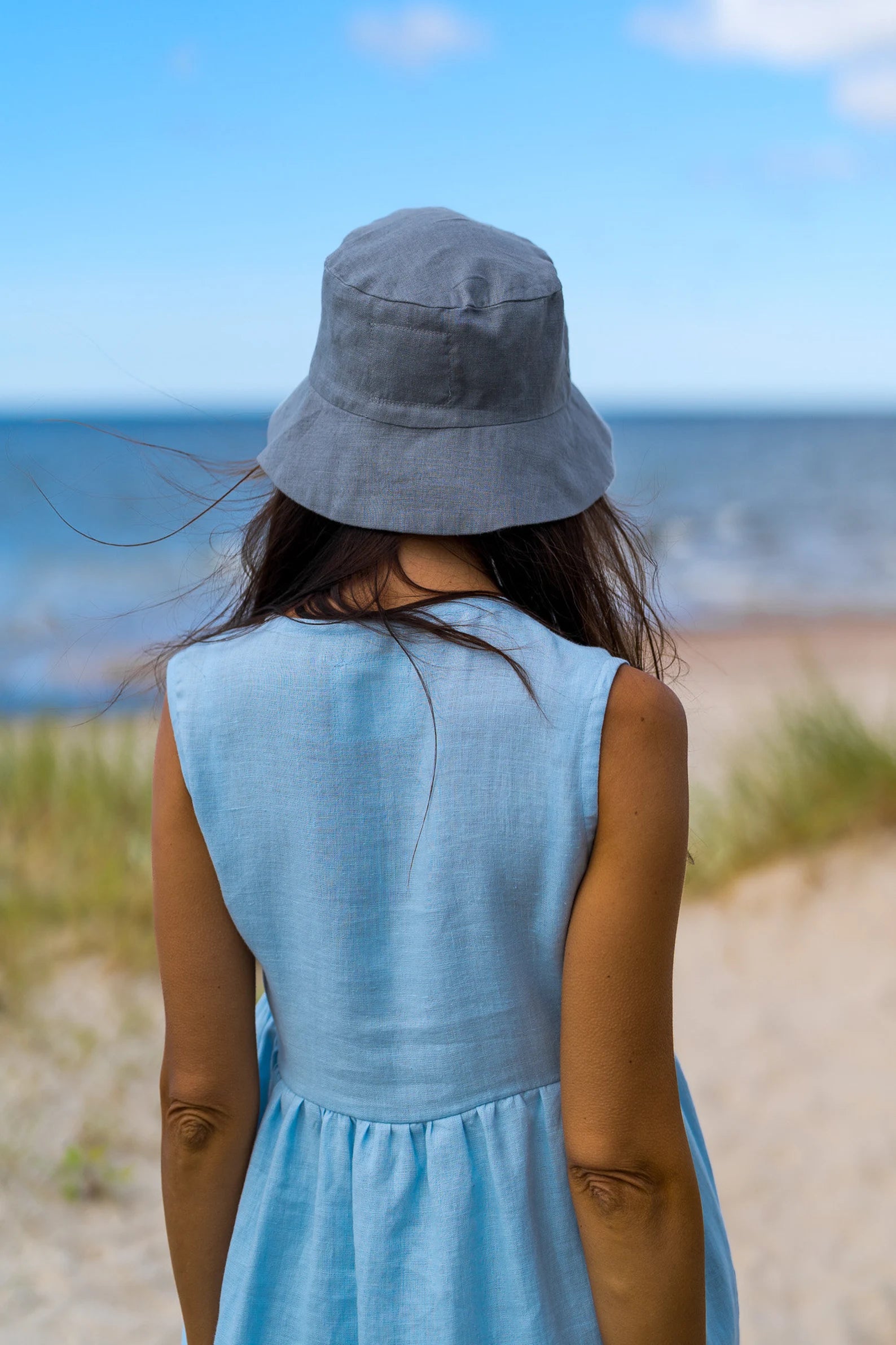 Grey Linen Bucket Hat for Women & Men - Breathable Sun Protection for Beach, Hiking & Outdoor Activities