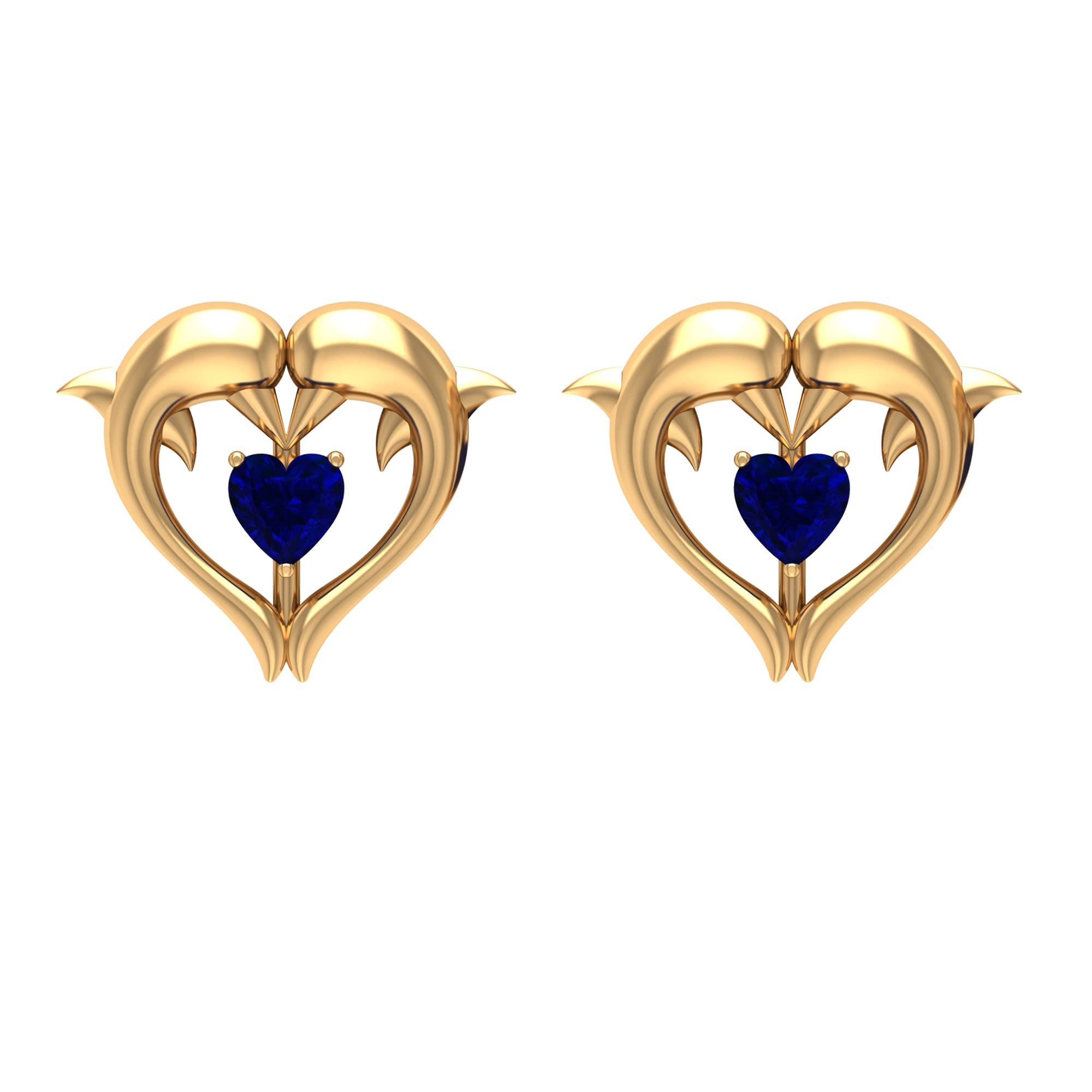 1/4 CT Heart-Shaped Blue Sapphire Stud Earrings for Women - 14K Solid Gold Dolphin Stud Earrings - September Birthstone Jewelry - Perfect Gift for Birthday, Anniversary & Special Occasions