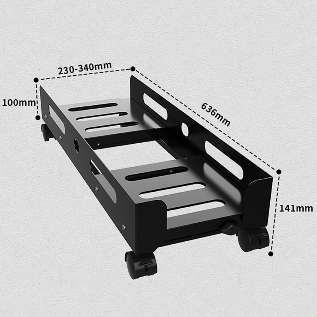 Adjustable PC Floor Stand with Locking Casters - Steel Rolling CPU Mount for Desktop Tower Computer (White, 63.6x23-34x14.1cm) - Perfect for Office, Gaming & Home Workspace Organization