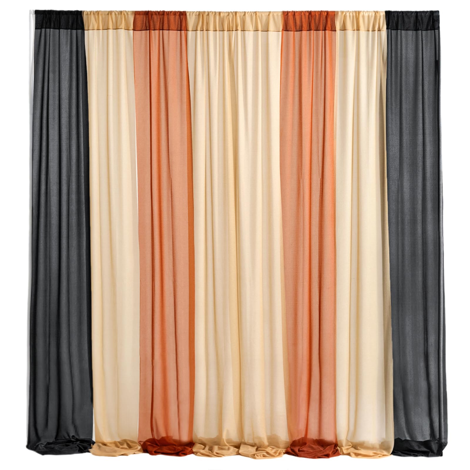 Ling's Moment 10ft x 10ft Chiffon Ribbon Backdrop Curtains - 50% Transparency Wedding Arch Decoration for Baby Shower, Bridal Shower & Reception - Black & Terracotta Fabric - Perfect for Indoor/Outdoor Ceremonies & Party Decor