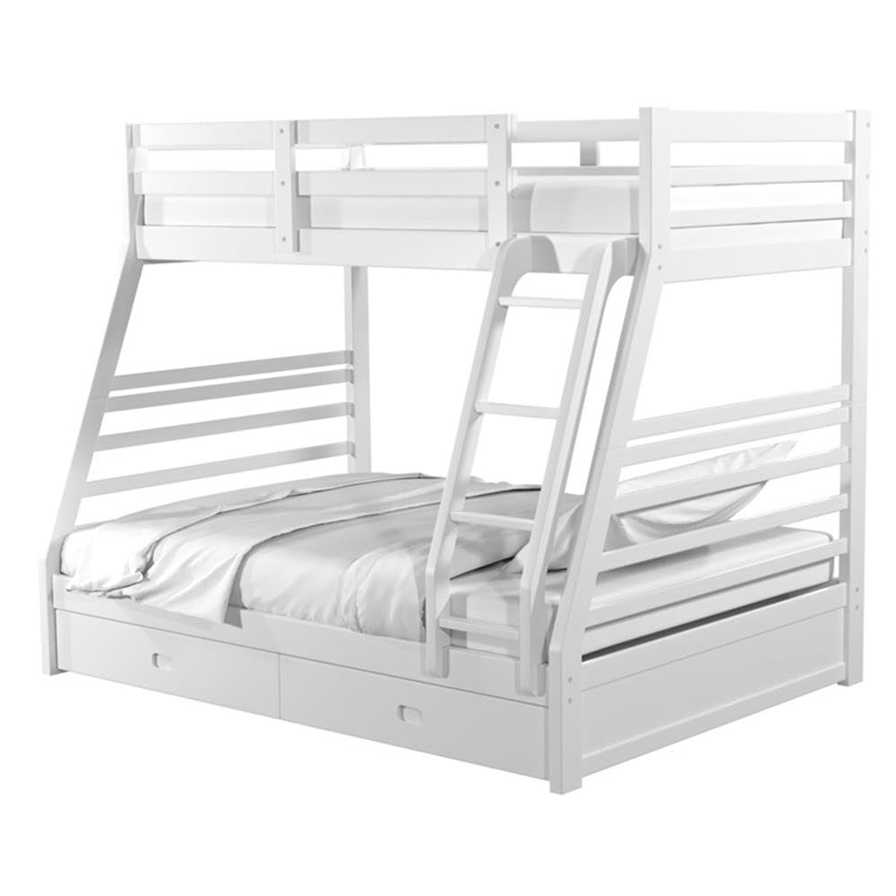 Tomi Wood Twin Over Full Storage Bunk Bed in Brushed White - Space-Saving Kids Bedroom Furniture with Built-in Drawers for Organization | Perfect for Shared Rooms, Small Spaces & Sleepovers