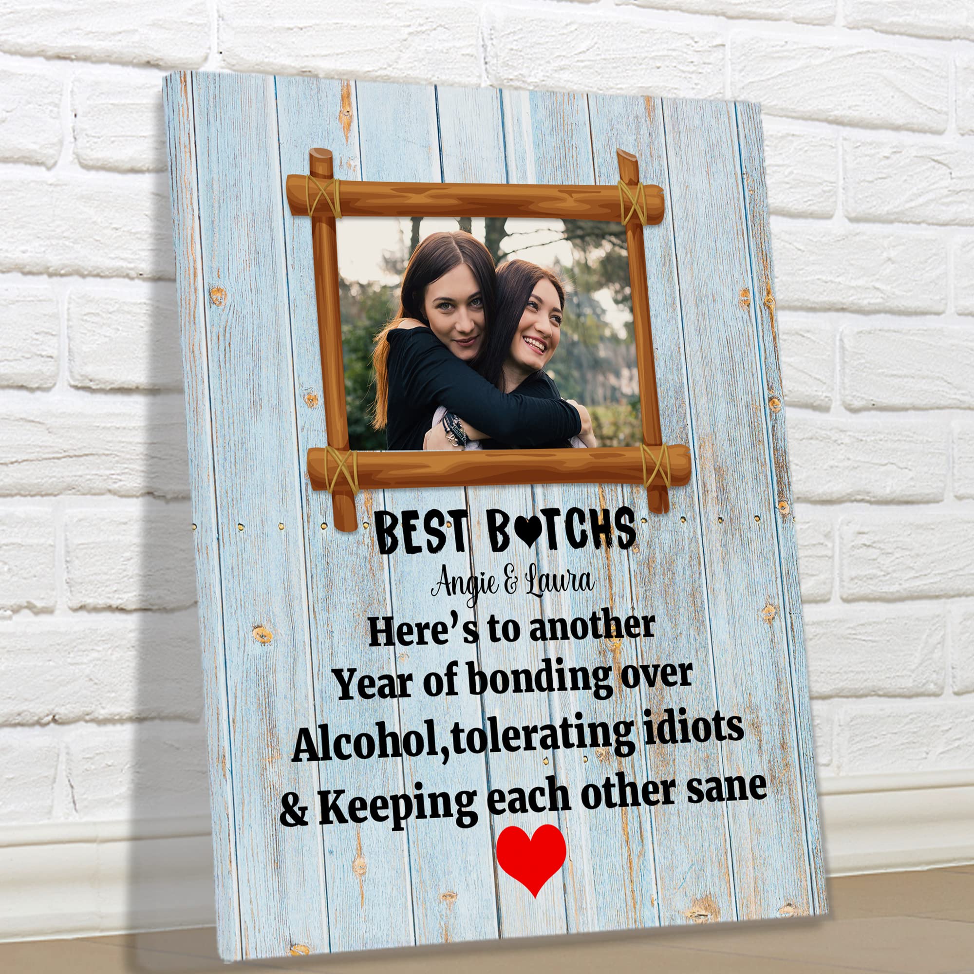 Personalized Best Friend Picture Frame Canvas Print - Custom Name & Photo Wall Art | Unique Birthday Gift for Women, Friendship Present for Teen Girls, BFF Gift Idea | Perfect for Long Distance Friends, Home Decor, Bedroom & Dorm Room Wall Art
