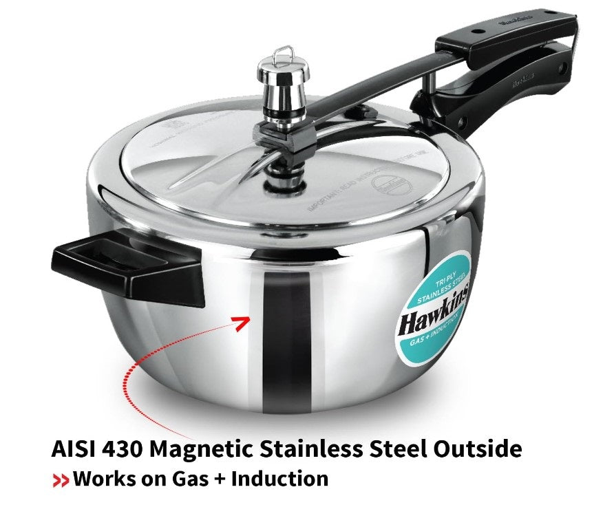 Hawkins 3.5L Tri-Ply Stainless Steel Pressure Cooker with Inner Lid - Perfect for Fast Cooking, Meal Prep & Healthy Eating at Home