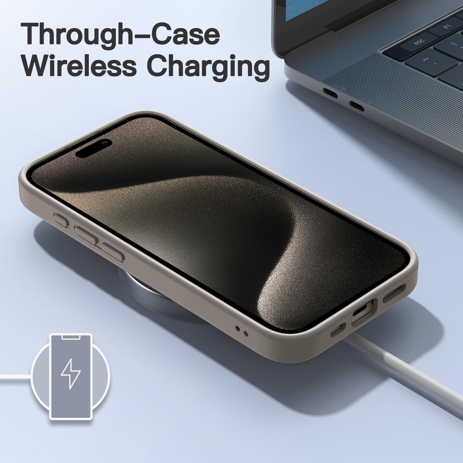 JETech Matte Shockproof Case for iPhone 15 Pro Max 6.7-Inch - Military Grade Drop Protection, Frosted Translucent Back Cover, Anti-Fingerprint (Natural Titanium) - Perfect for Outdoor Activities, Travel & Daily Protection