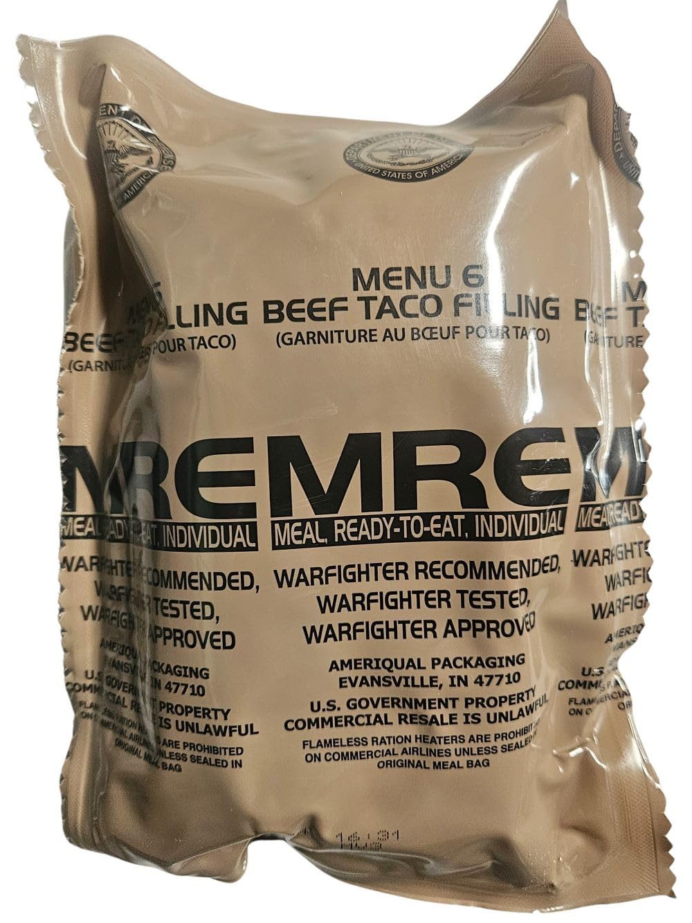 Authentic USGI MRE Meal Ready to Eat (Beef Taco) - Inspection Date 01/2026 or Newer | Includes Entree, Snacks, Dessert, Drink Mix & Utensils | Emergency Food Supply for Camping, Hiking & Survival Preparedness
