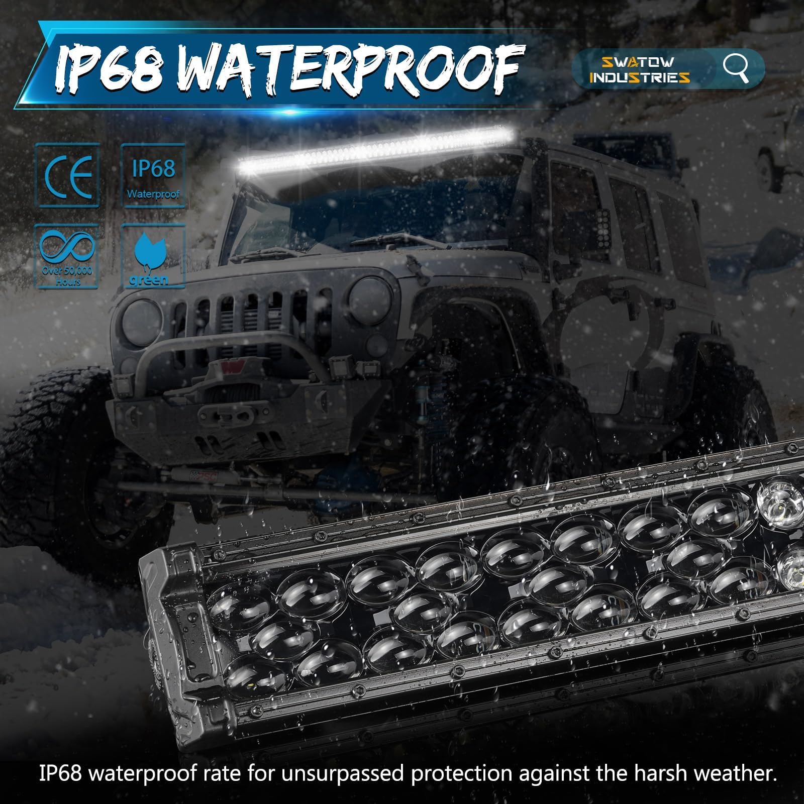 550W 50 Inch LED Light Bar - Spot Flood Combo Off-Road Driving Lights with Wiring Harness & Black Cover - Universal Fit for Wrangler, F-150, Toyota, Chevy, Ram Trucks, Pickups, SUVs & UTVs - Perfect for Night Off-Roading, Camping & Emergency Lighting