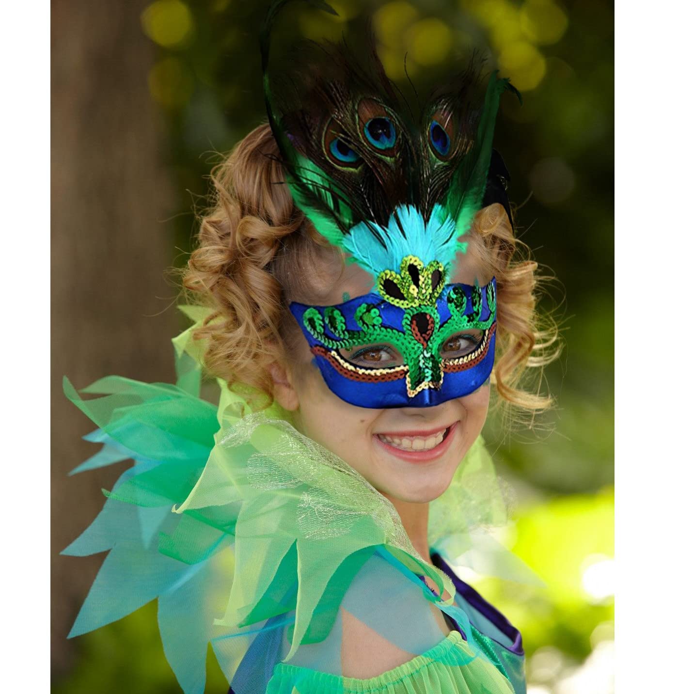 Elegant Peacock Feather Masquerade Mask for Women & Girls - Perfect for Mardi Gras, Halloween, Costume Parties & Venetian Balls
