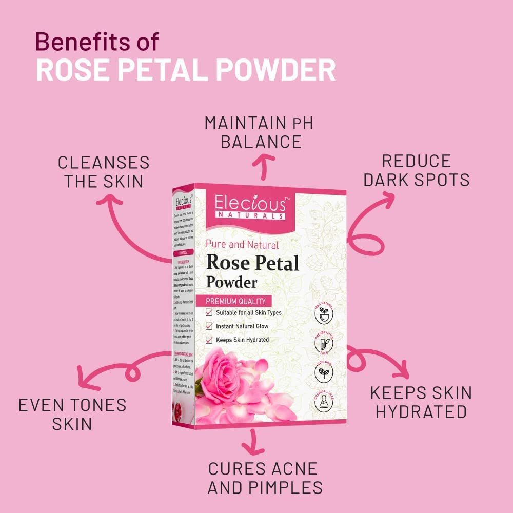 Pure Rose Petals Powder for Face & Skin Care - 200g | AOZA Elecious | Natural Skincare, DIY Beauty Masks & Aromatherapy