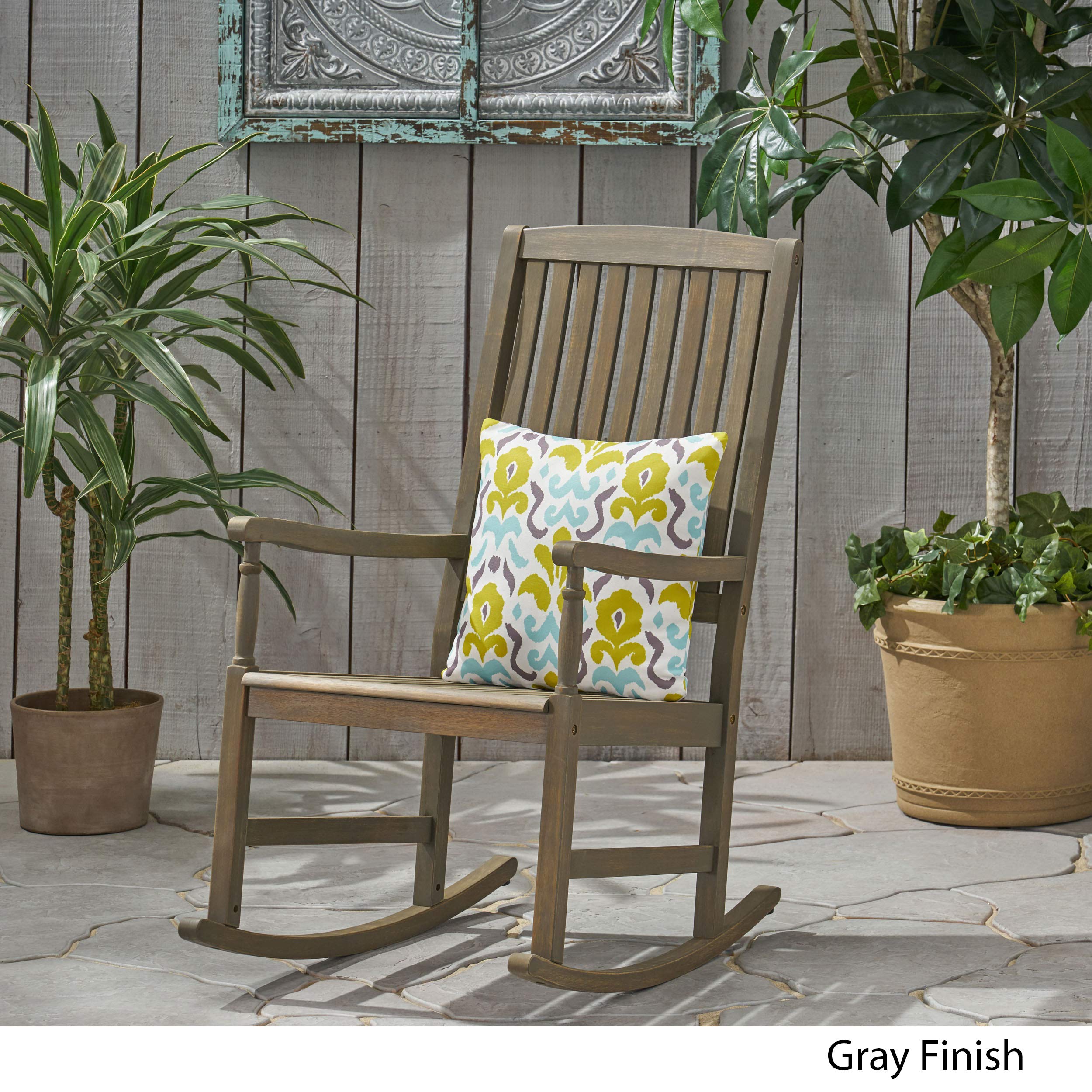 Premium Acacia Wood Outdoor Rocking Chair - Gray Patio Furniture for Garden, Porch & Backyard Relaxation | Weather-Resistant Comfort Seating for Adults | GDFStudio Modern Rocking Chair