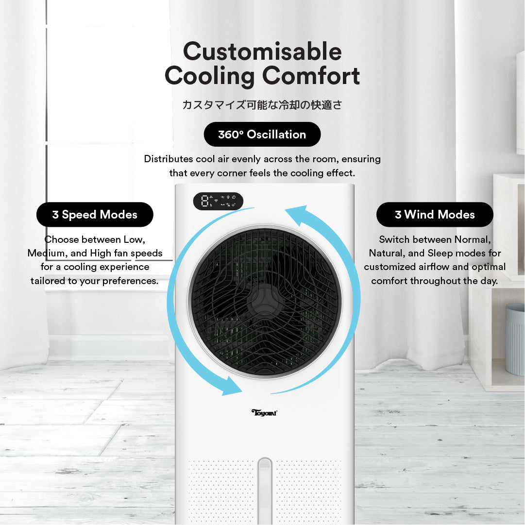 TOYOMI AuraBreeze Portable Air Cooler with 3 Speed Settings - Personal Evaporative Cooling Fan for Home, Office & Outdoor Use - Model AC 8868