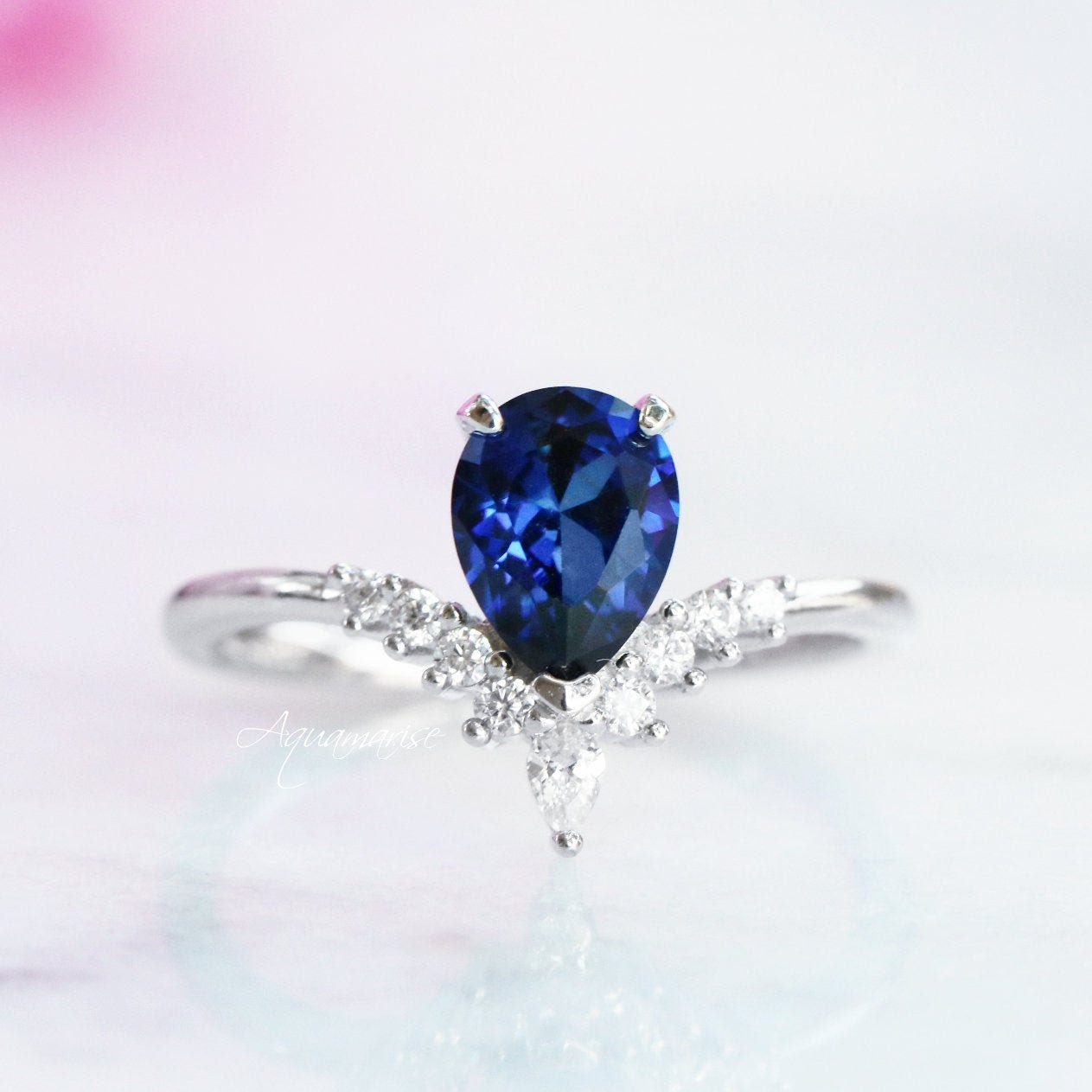 Lunette Blue Sapphire Ring Set Sterling Silver - Elegant Jewelry for Women, Perfect for Weddings, Anniversaries & Special Occasions