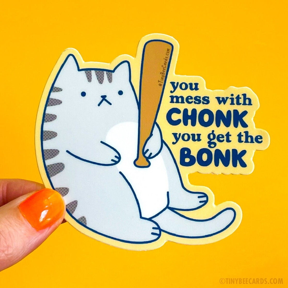 Chonky Cat Vinyl Sticker - Cute Fat Cat Decal for Laptops, Water Bottles & DIY Crafts - Durable Waterproof Vinyl Stickers for Scrapbooking, Journals & Home Decor