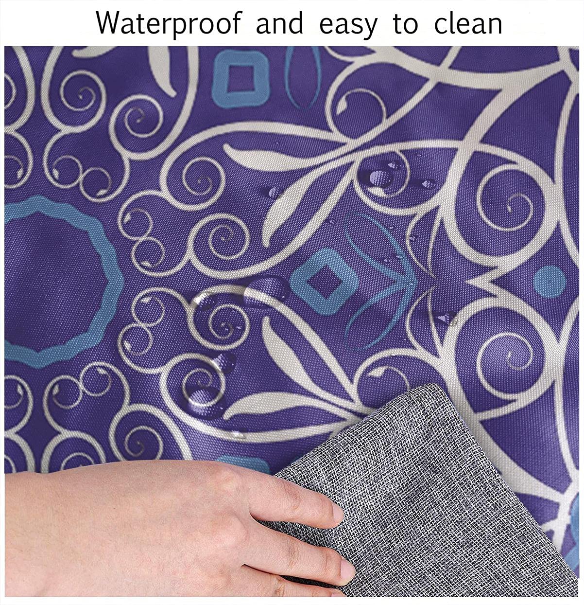 Mandala Purple Floral Elastic Edge Square Tablecloth – Washable & Erasable Polyester Table Cover for 42x42 Inch Tables – Perfect for Living Room, Garden, Patio & Family Dining Decor