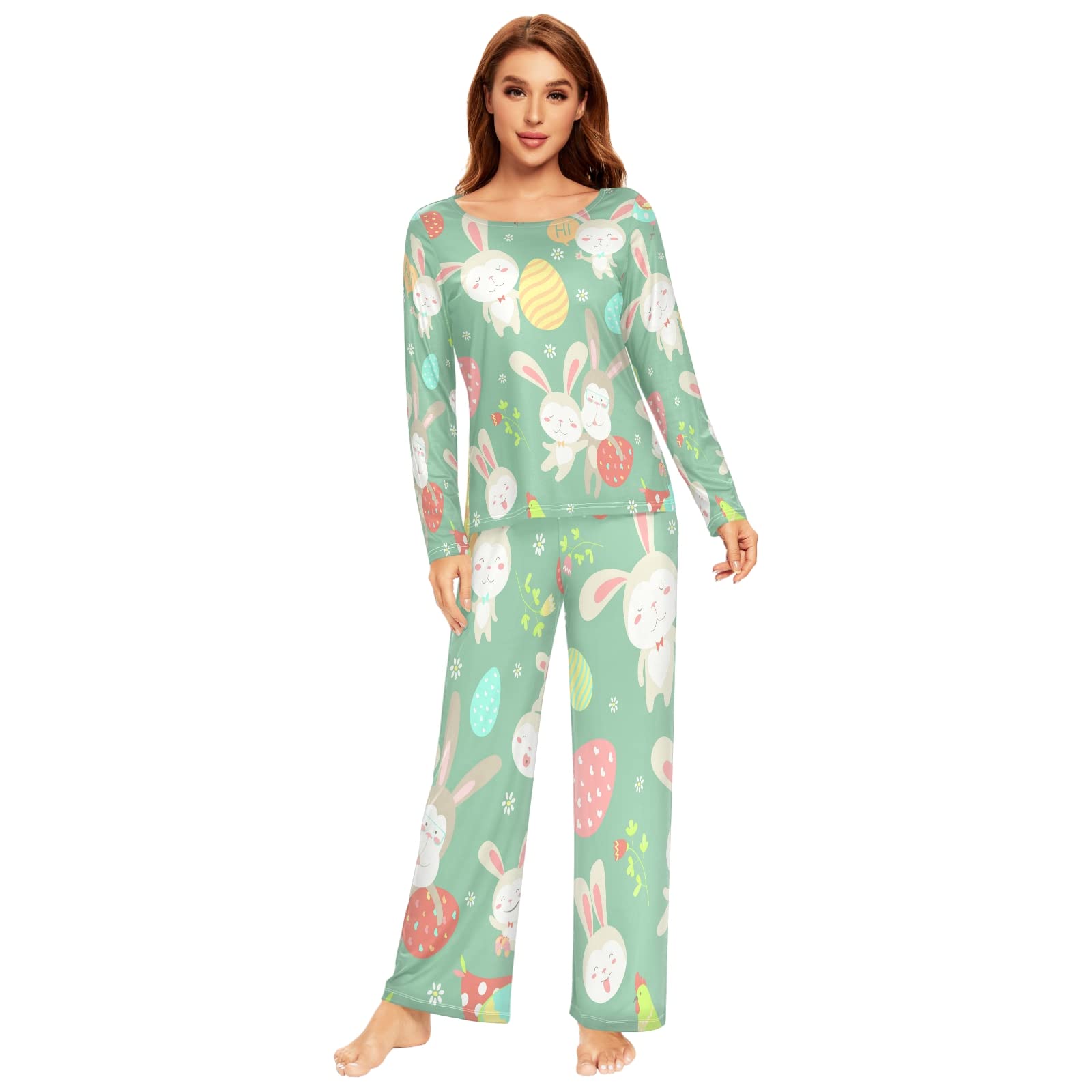 ALAZA Rainbow Mermaid Scale Pajama Set for Women - 2 Piece Long Sleeve Sleepwear & Lounge Wear - Soft Comfortable Nightwear for Sleeping, Relaxing at Home or Vacation