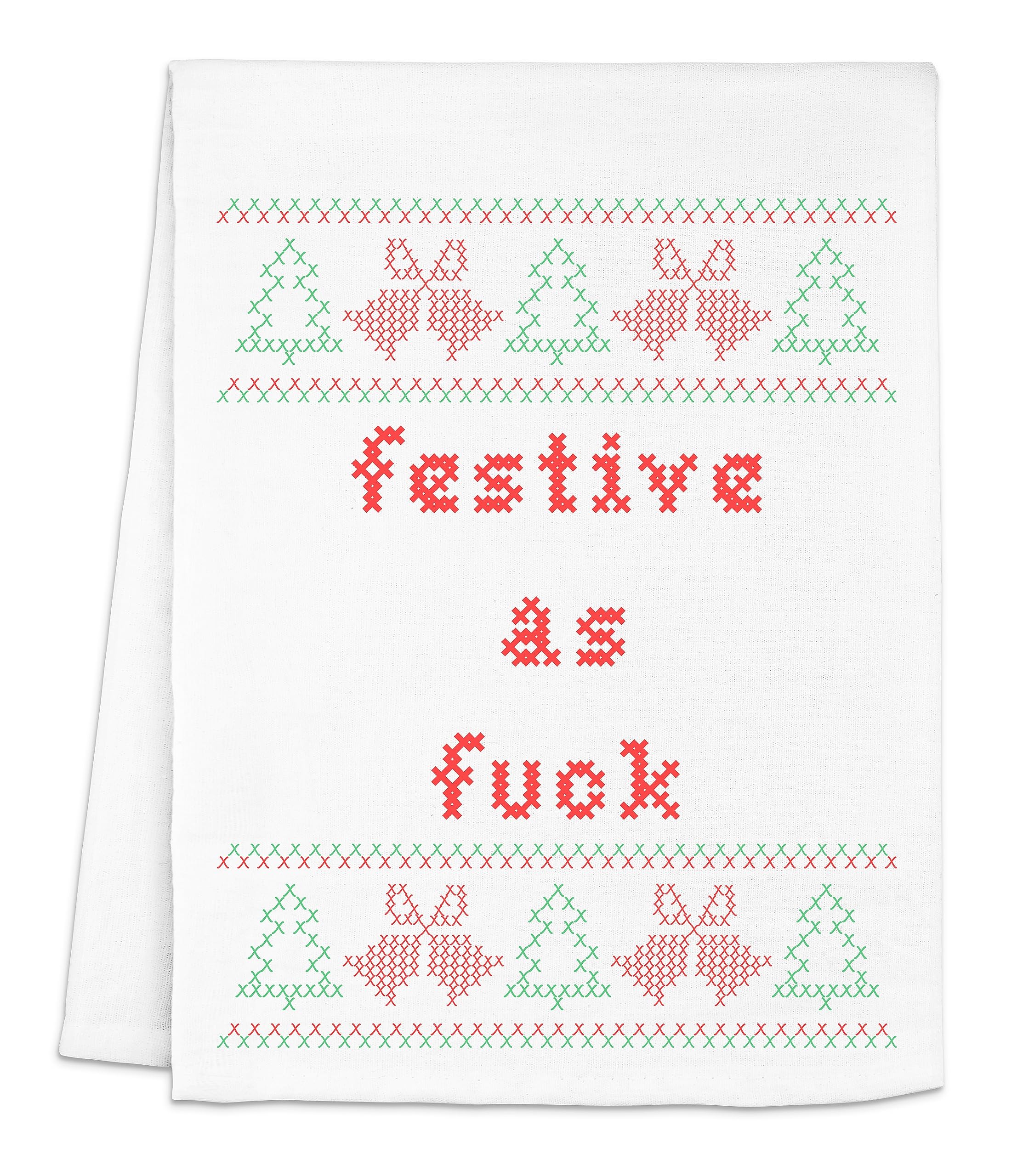 Moonlight Makers Colorful Funny Dish Towel - Absorbent Flour Sack Kitchen Towel Set, Sweet Housewarming Gift & Farmhouse Kitchen Decor with Festive Cross Stitch Design - Perfect for Holiday Cooking, Hostess Gifts & Rustic Home Decor