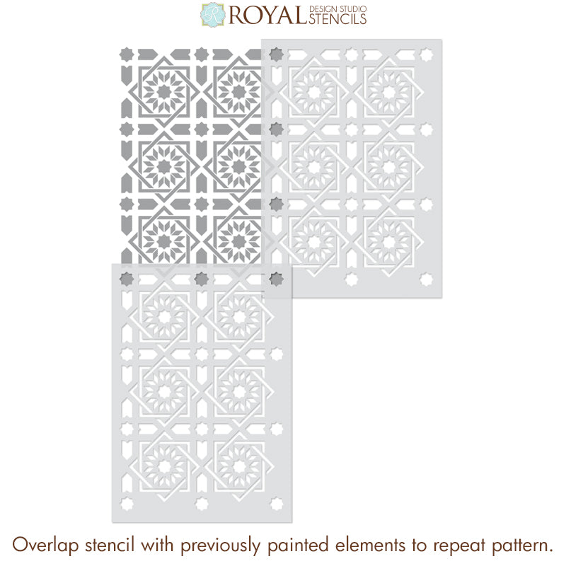 Almeria Allover Tile Stencil - Reusable DIY Wall & Floor Stenciling Kit for Home Decor, Bathroom, Kitchen Backsplash - Perfect for Painting Patterns on Ceramic, Concrete & Wood Surfaces