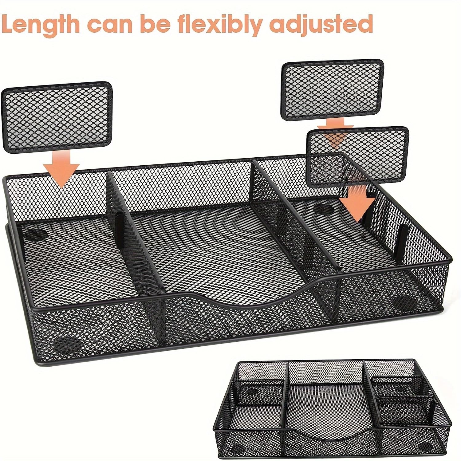 Metal Mesh Desk Drawer Organizer Tray - 6 Adjustable Compartments for Office & Home Use (12.87x8.85x1.96 Inch, Black) - Perfect for Organizing Stationery, Makeup, Jewelry & Small Office Supplies