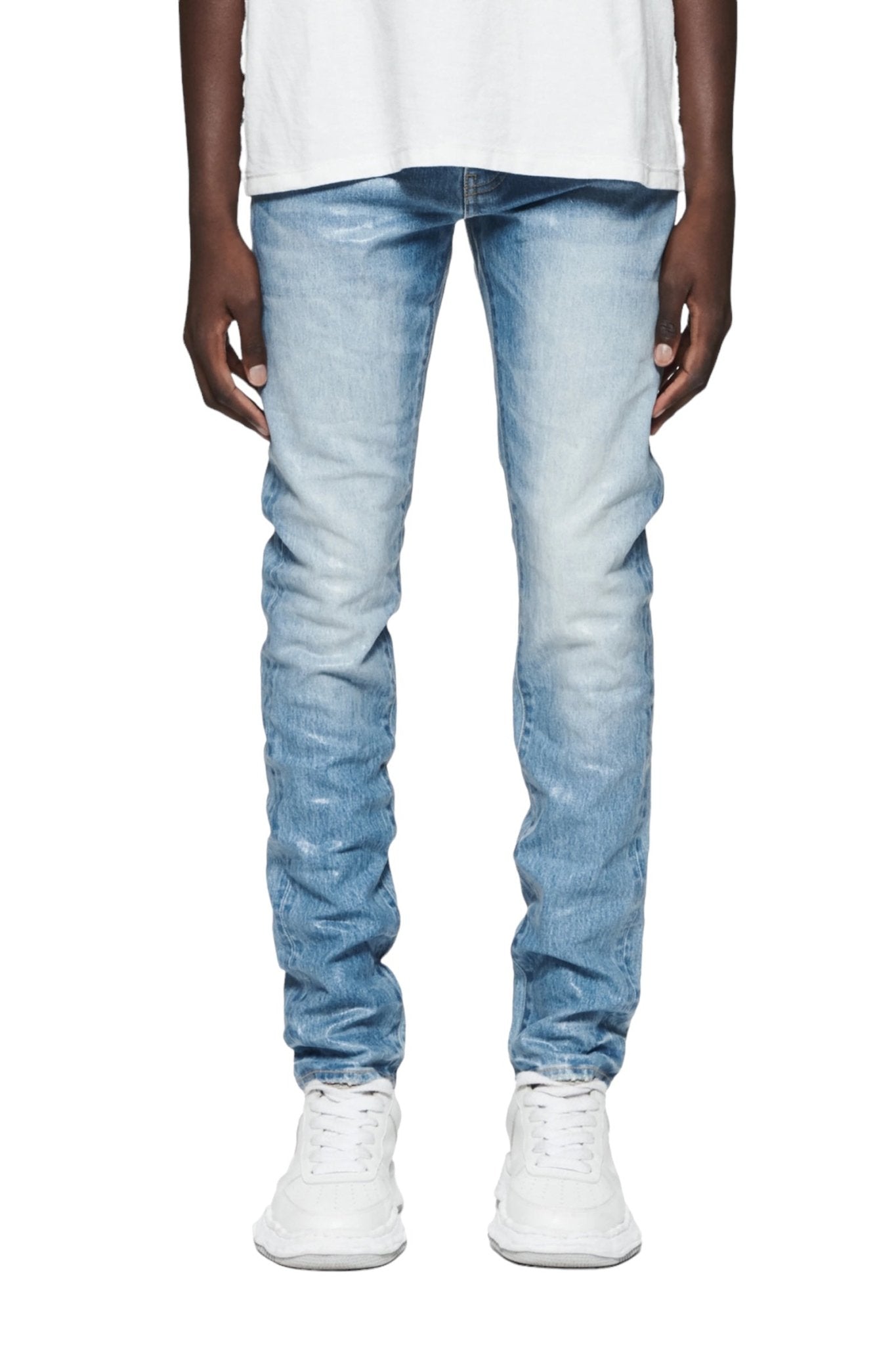 Purple Brand P001 SKCI Skinny Coated Light Indigo Jeans for Men - Slim Fit Stretch Denim Pants for Casual Wear & Night Out