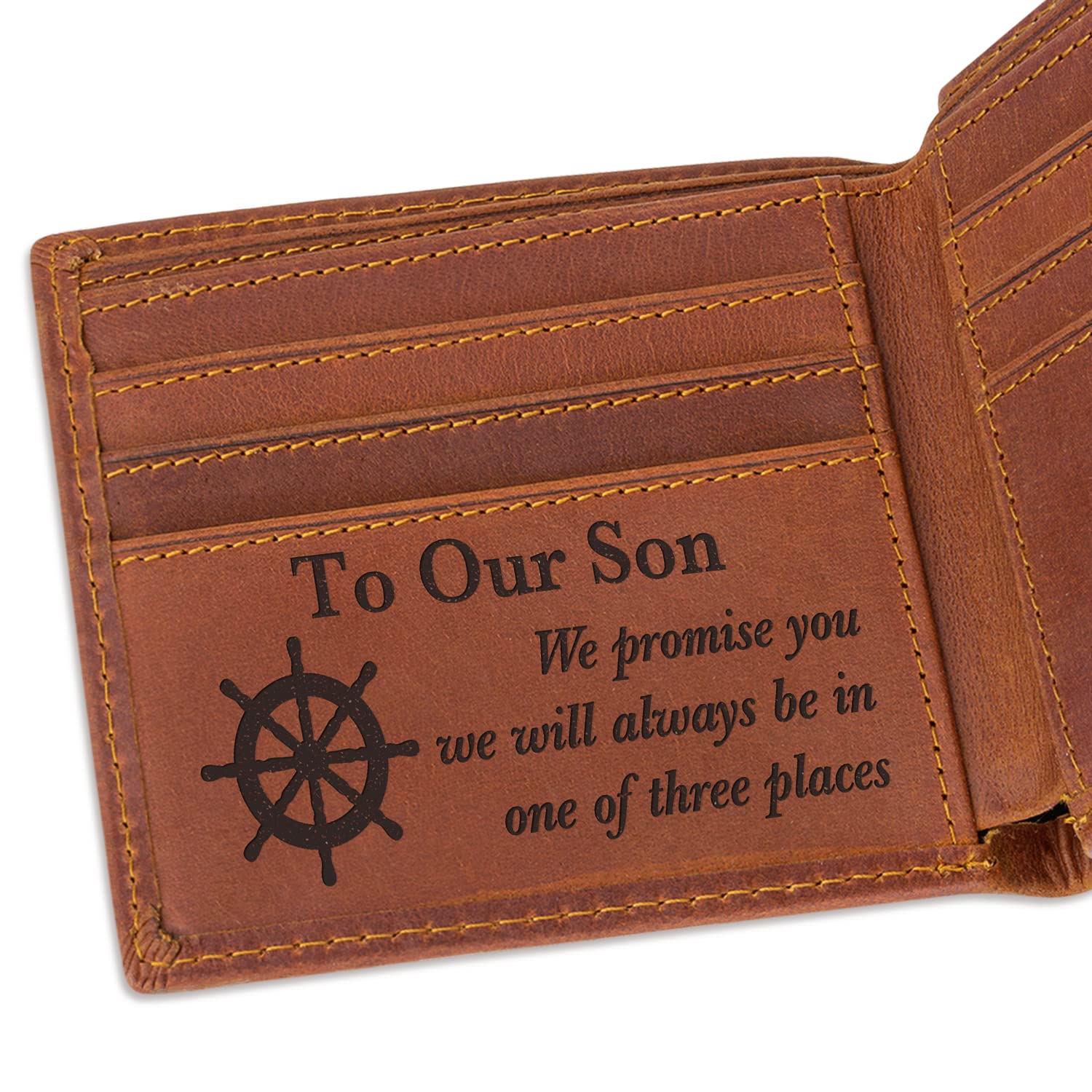 Personalized Leather Wallet for Son - Engraved Gift from Mom & Dad | Christmas, Birthday, Graduation Present | Durable RFID-Blocking Mens Wallet for Everyday Use & Special Occasions