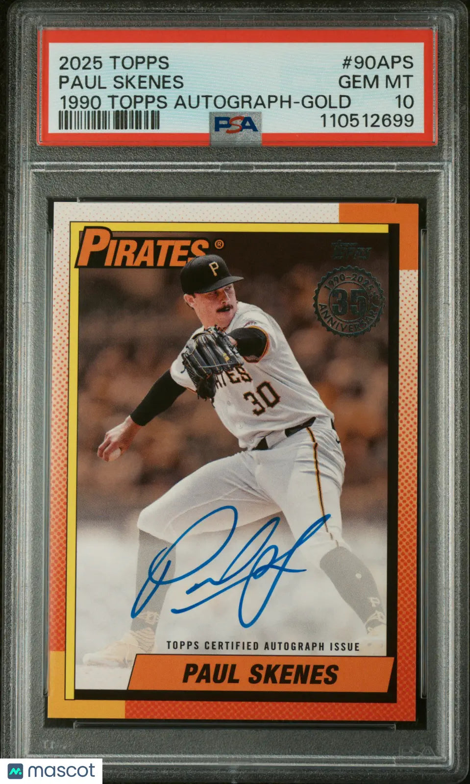2025 Topps 1990 Topps Baseball Autographs Paul Skenes Gold Auto PSA 10 /50 - Rare Collectible Baseball Card for Sports Memorabilia Enthusiasts & Investment Collectors
