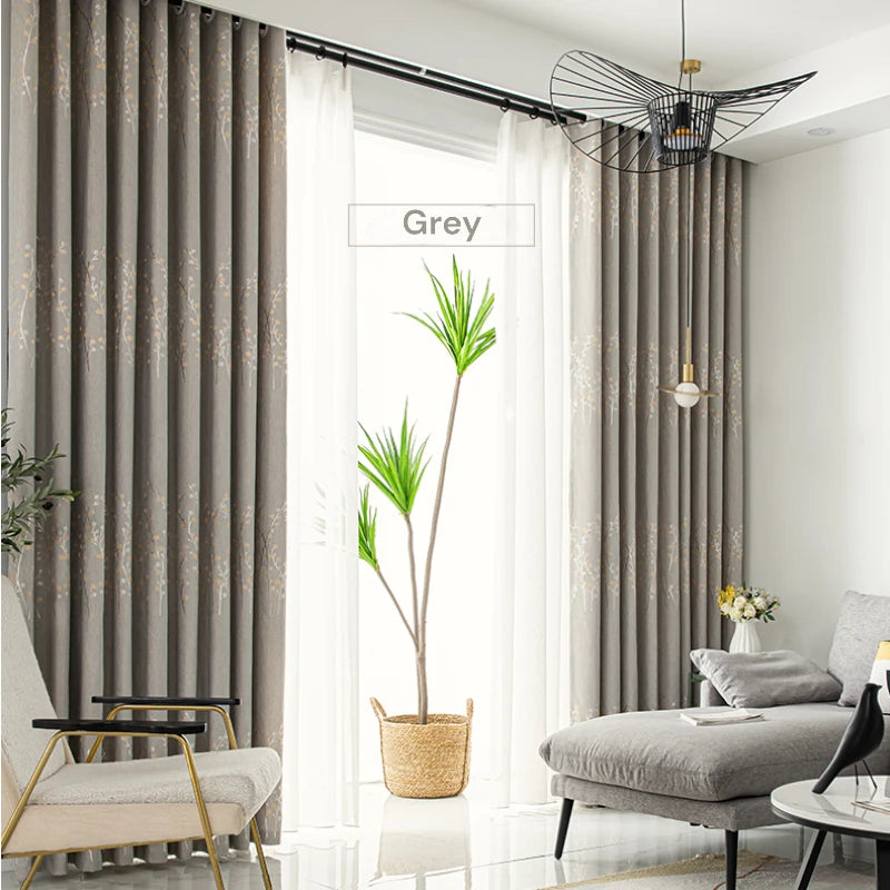 Tinsley Rustic Jacquard Tree Print Blackout Custom Curtains for Living Room & Bedroom - Thermal Insulated Window Drapes for Home Decor