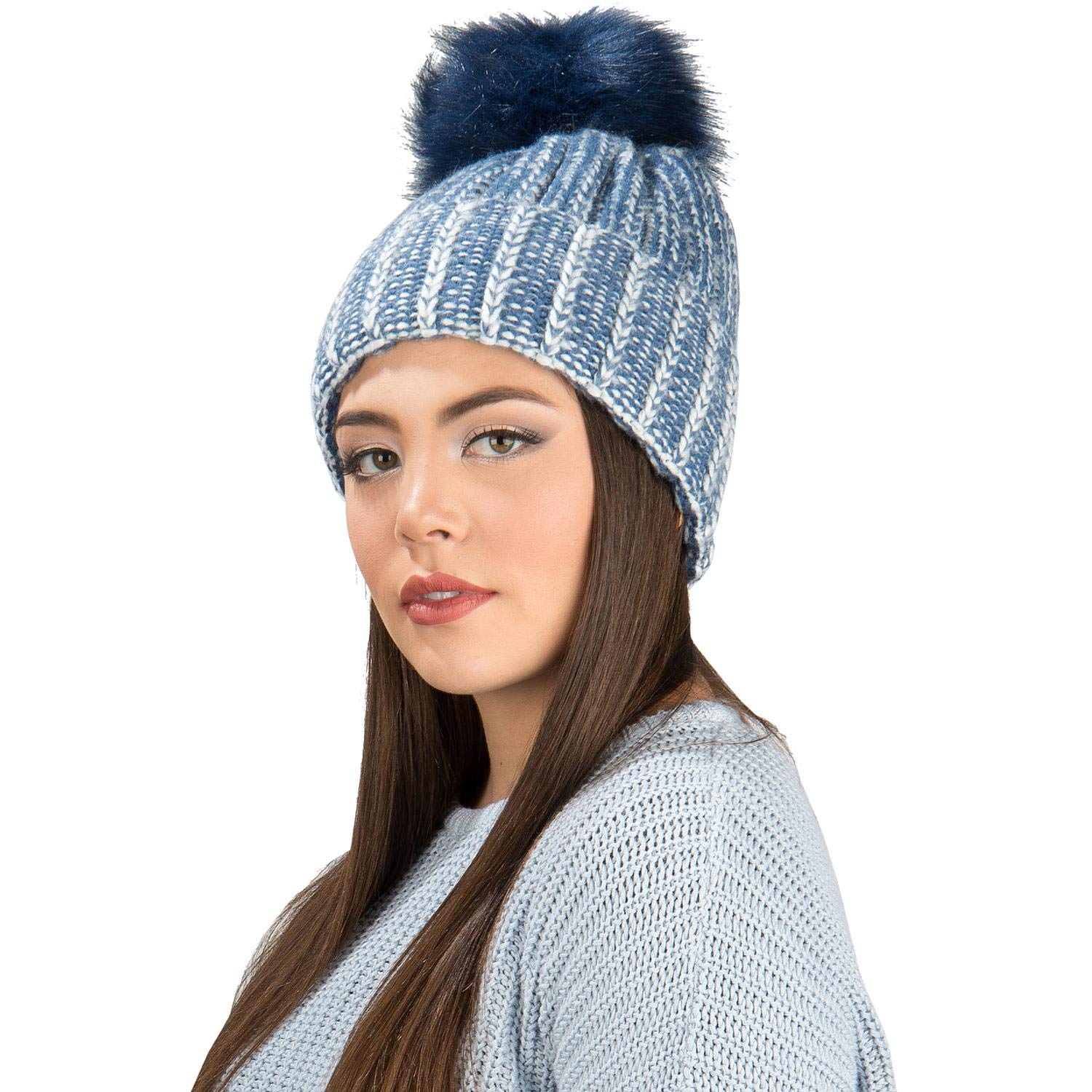 Women's Soft Knitted Beanie Winter Hat with Pom Pom - Warm Woolen Skull Cap for Cold Weather - Perfect for Outdoor Activities, Skiing, Snowboarding & Daily Winter Fashion