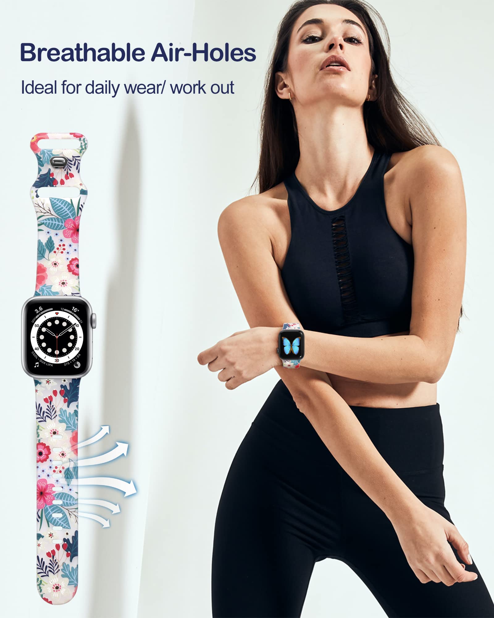 Witzon Cute Transparent Apple Watch Bands 38mm 40mm 42mm 44mm 45mm - Soft Silicone Sport Strap Replacement for iWatch Series 7/6/5/4/3/2/1/SE - Pink Palm Leaves Design for Women - Perfect for Workouts, Running & Everyday Wear
