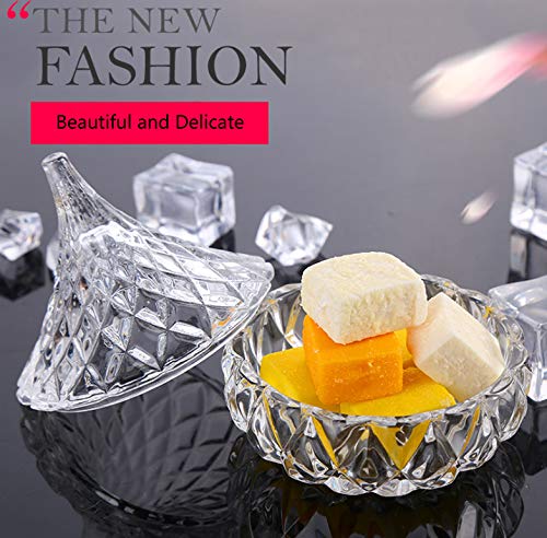 1Pcs 60ML (2OZ) Clear Crystal Glass Candy Dish - Small Decorative Candy Bowl with Lid, Crystal Candy Jar Storage Container for Home, Kitchen, Office - Perfect for Parties, Desserts, Snacks & Table Decor