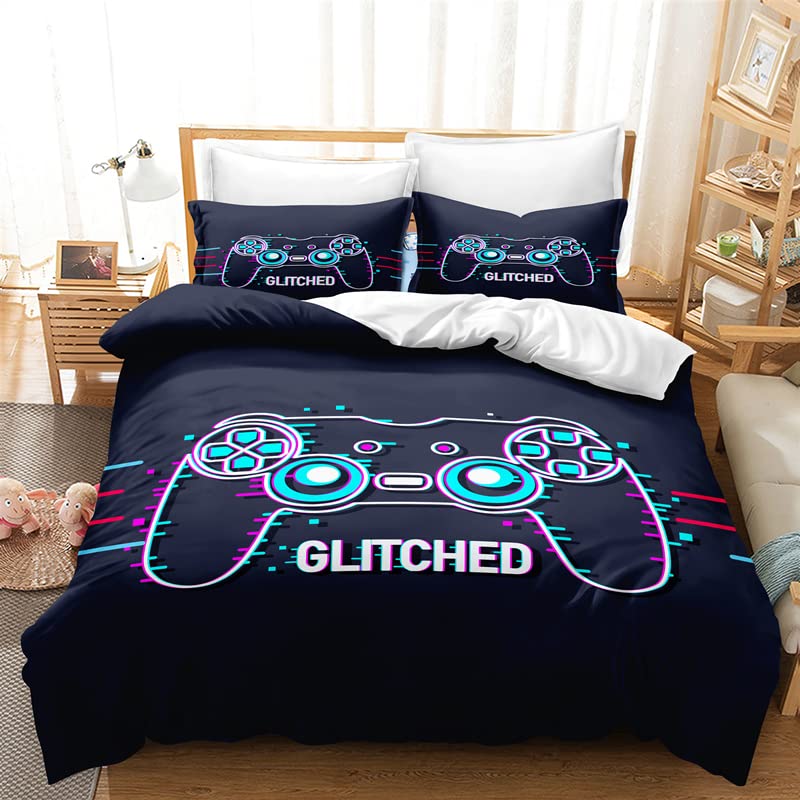 Gaming Duvet Cover Set for Boys & Teens - 3 Piece Twin Size with 2 Pillowcases - Video Game Controller Design - Perfect for Game Room Decor & Teen Bedroom Makeover