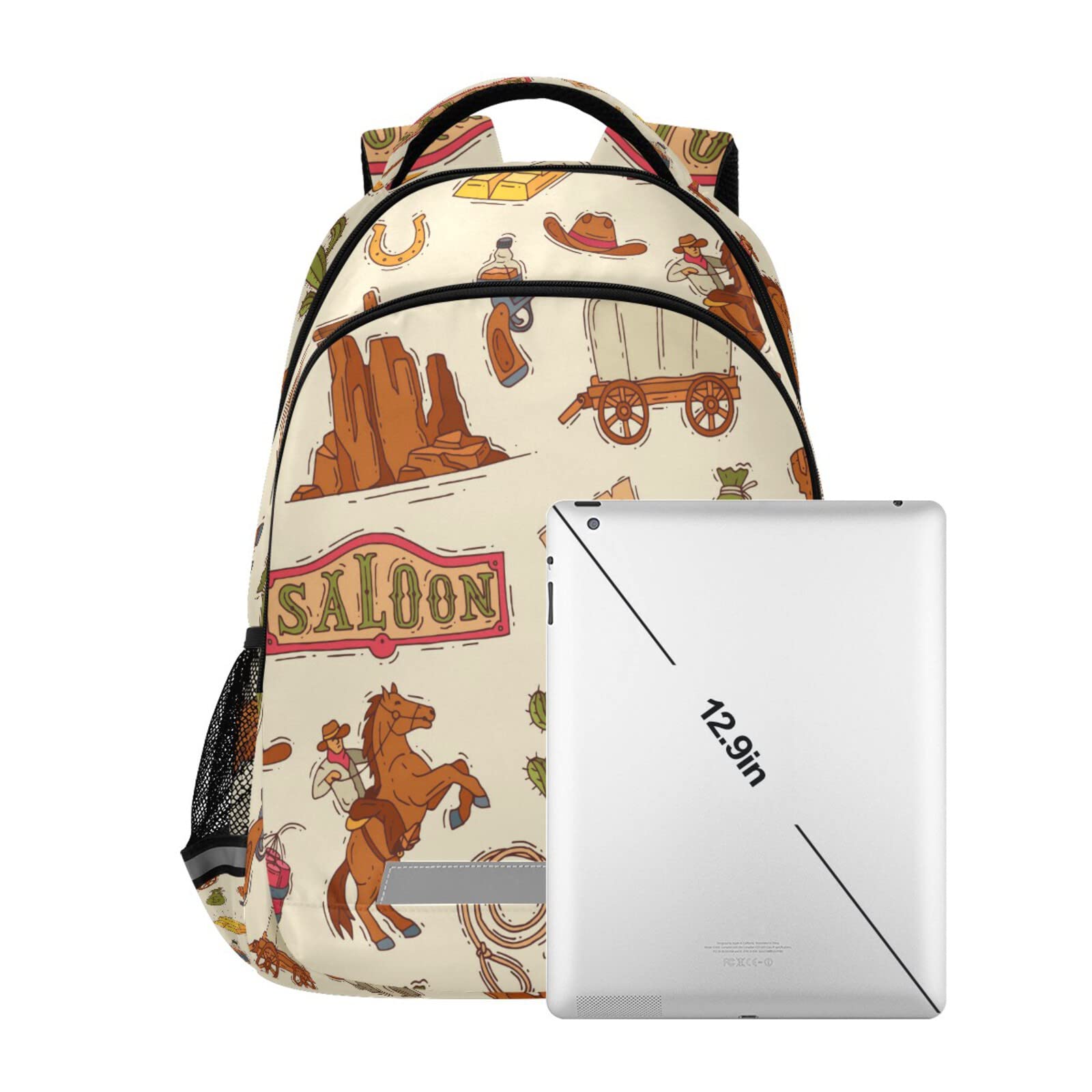 Western Cowboy Backpack for Laptop - Colorful Wildlife Lasso Cactus Design, Gold Shoulder Bookbag with Reflective Stripes | Large Capacity Daypack for Travel, Camping & School | Durable Casual Backpack for Men & Women