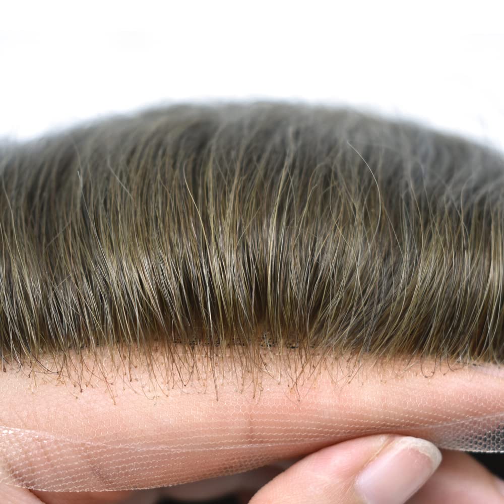 Natural Swiss Lace Men's Toupee - 100% Human Hair Replacement System with Bleached Knots & PU Base | 8x10 Inch Light Medium Density Wig (Color 7# Very Light Brown) | Perfect for Daily Wear, Special Occasions & Hair Loss Solutions