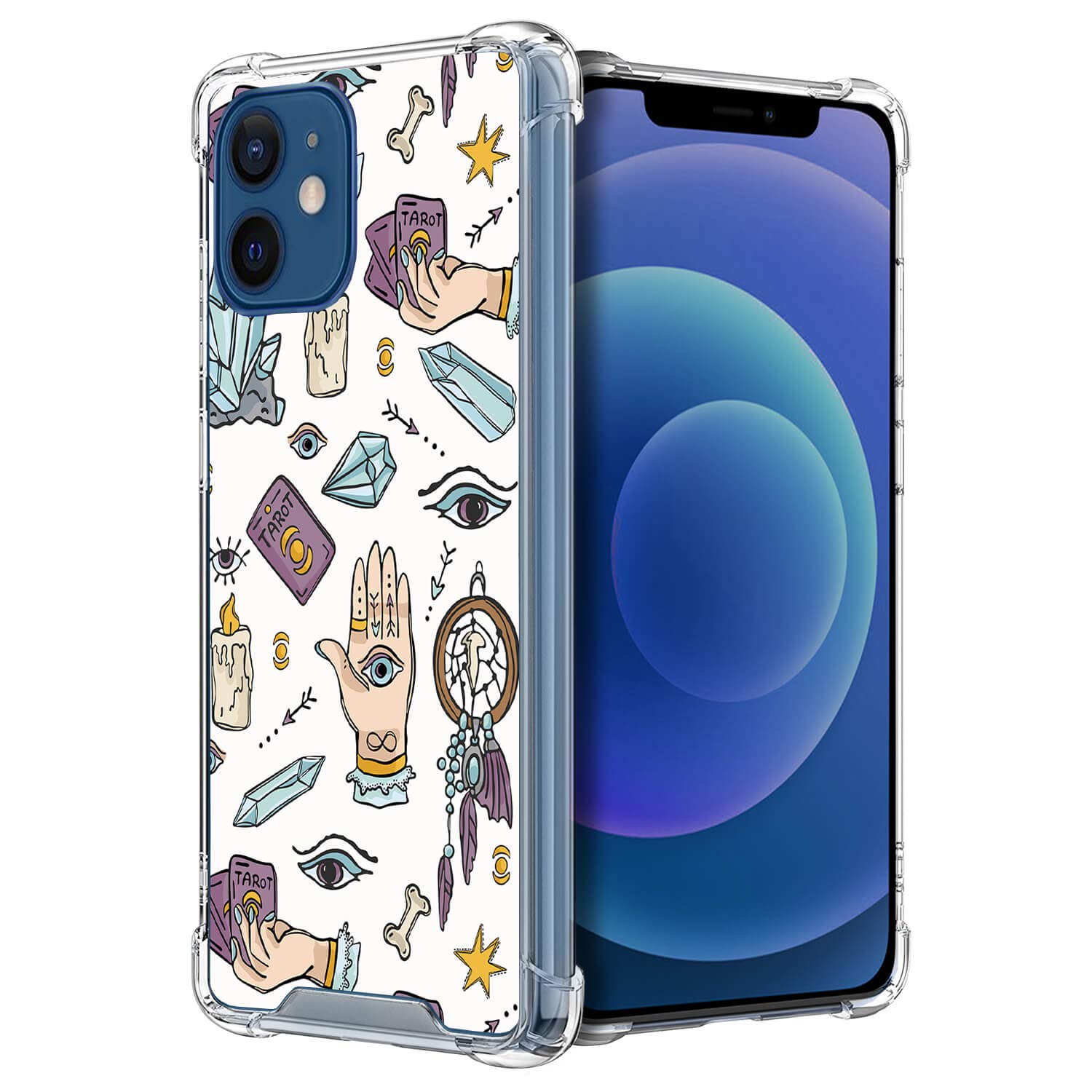 Clear Protective Case for Apple iPhone 12/12 Pro - Slim Transparent Bumper Cover with Tarot Crystal Design | Perfect for Everyday Use, Work & Travel Protection