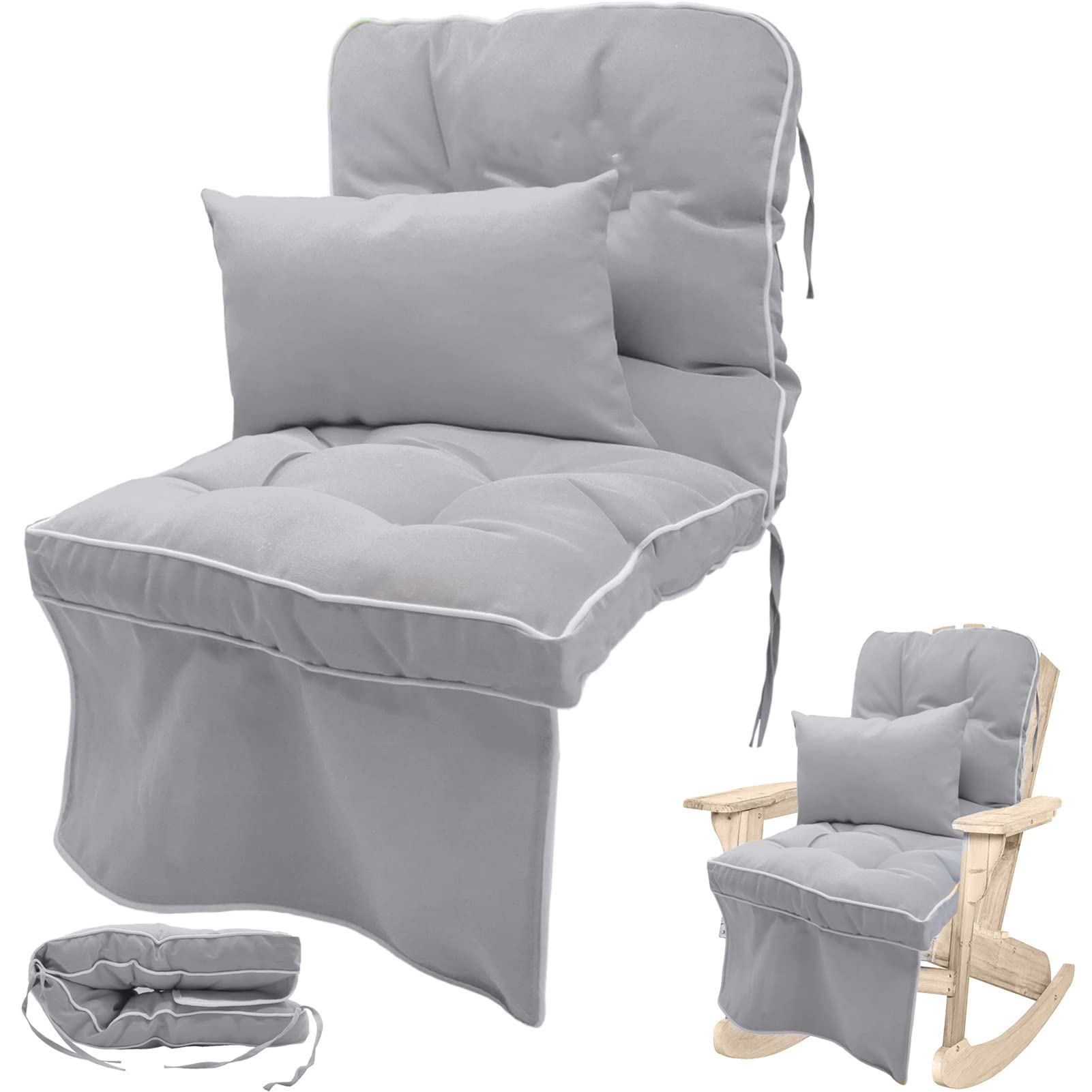 Waterproof High Back Outdoor Chair Replacement Cushions with Pillow - Non-Slip Deep Seat Cushion Pads with Ties for Patio, Swing & Rocking Chairs - Light Grey (1 Pack) - Perfect for Lounging, Relaxing & Outdoor Entertaining