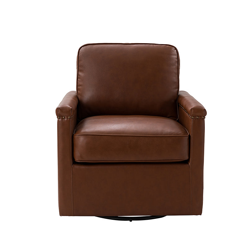 Genuine Leather Swivel Chair with Nailhead Trim - Irene Modern Armchair for Home Office, Living Room & Study - Comfortable Executive Desk Chair for Work & Relaxation