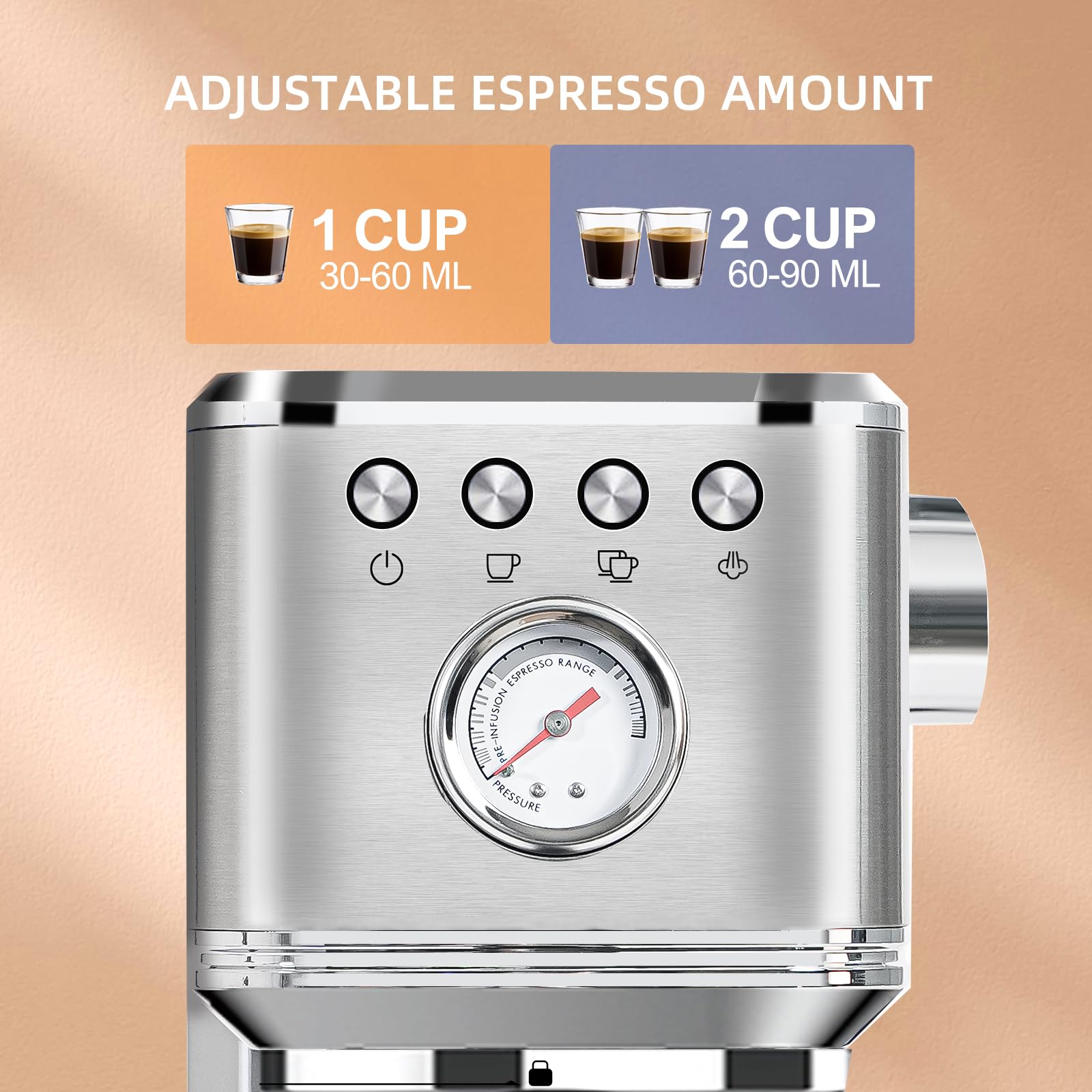 CHULUX Kom-Pro 20 Bar Semi-Automatic Espresso Machine - Stainless Steel Coffee Maker with Milk Frother for Home Baristas - Perfect for Lattes, Cappuccinos & Espresso Drinks - Ideal for Kitchen, Office & Coffee Shop Use