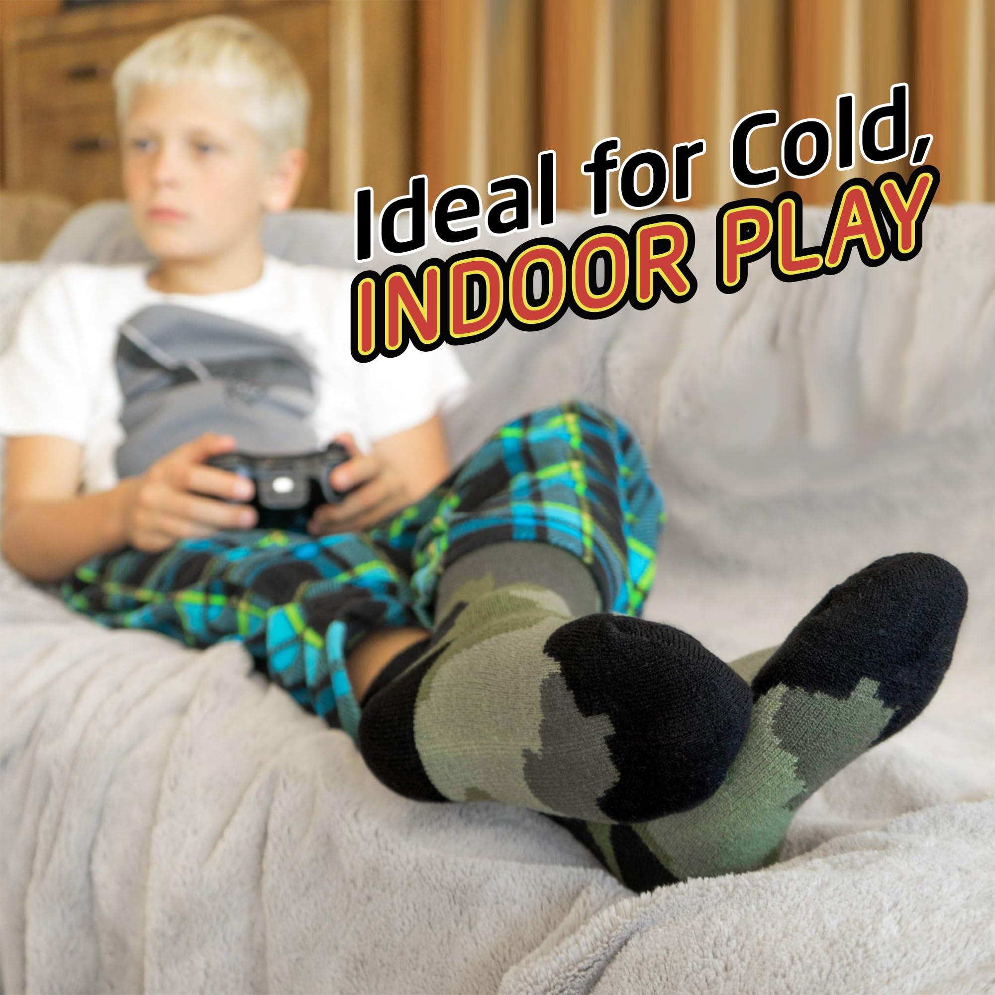 Kids Thermal Socks - 2 Pack Warm Winter Socks for Boys & Girls | Cozy Insulated Thick Heated Socks | Perfect for Cold Weather, Snow Play & Indoor Comfort