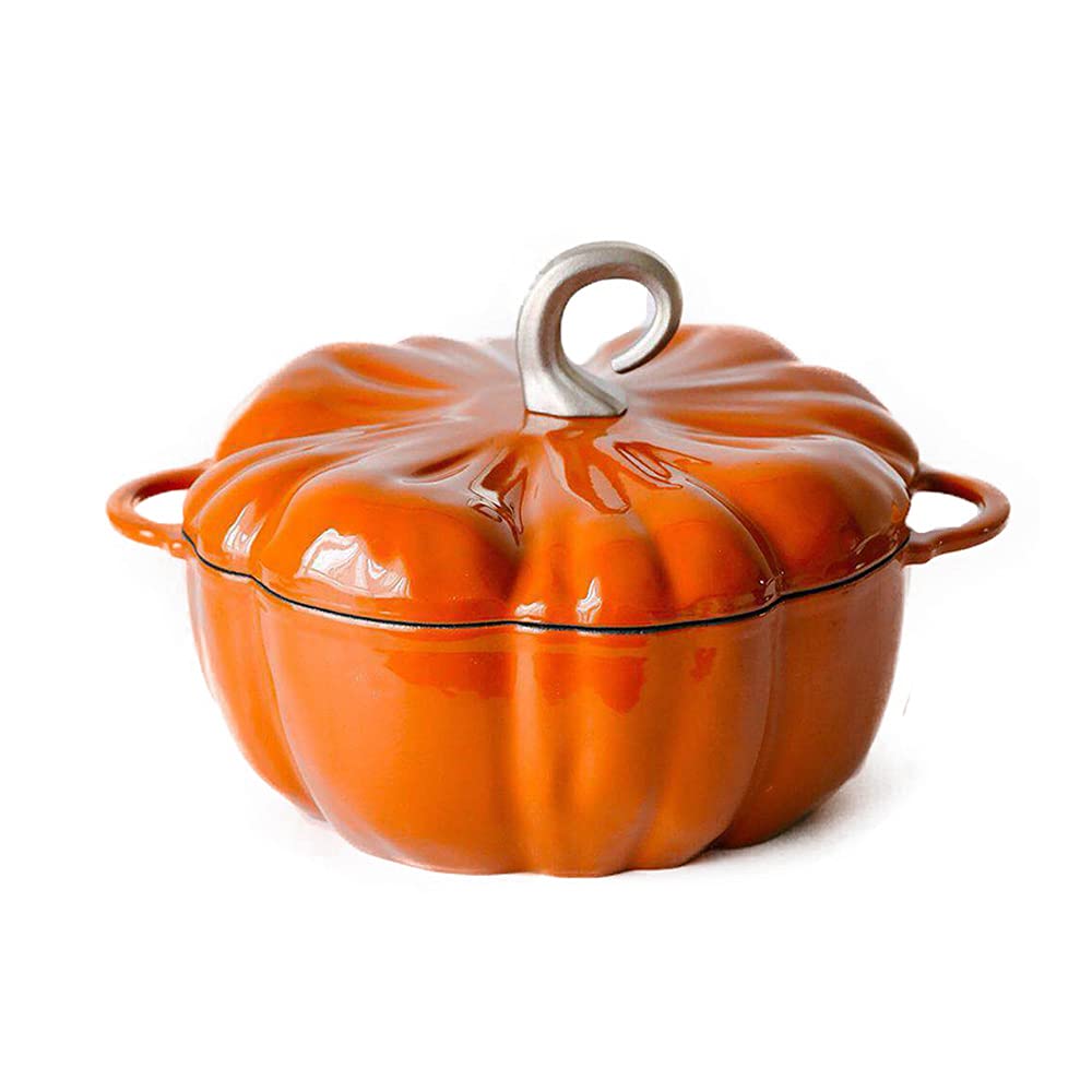 GDFFKS 4 Quart Enameled Cast Iron Dutch Oven - Pre-Seasoned, Non-Stick Pumpkin Soup Pot with Lid, Oven & Stovetop Safe for Stews, Braising, Baking - Perfect for Soups, Chili, Bread & Camping Cooking