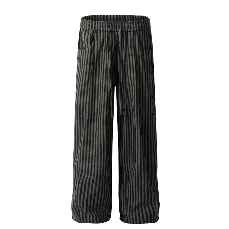 Men's Striped Casual Pants - Elastic Waist Drawstring Loose Fit Straight Wide Leg Trousers with Pockets | Autumn Fashion | Perfect for Work, Travel & Everyday Wear