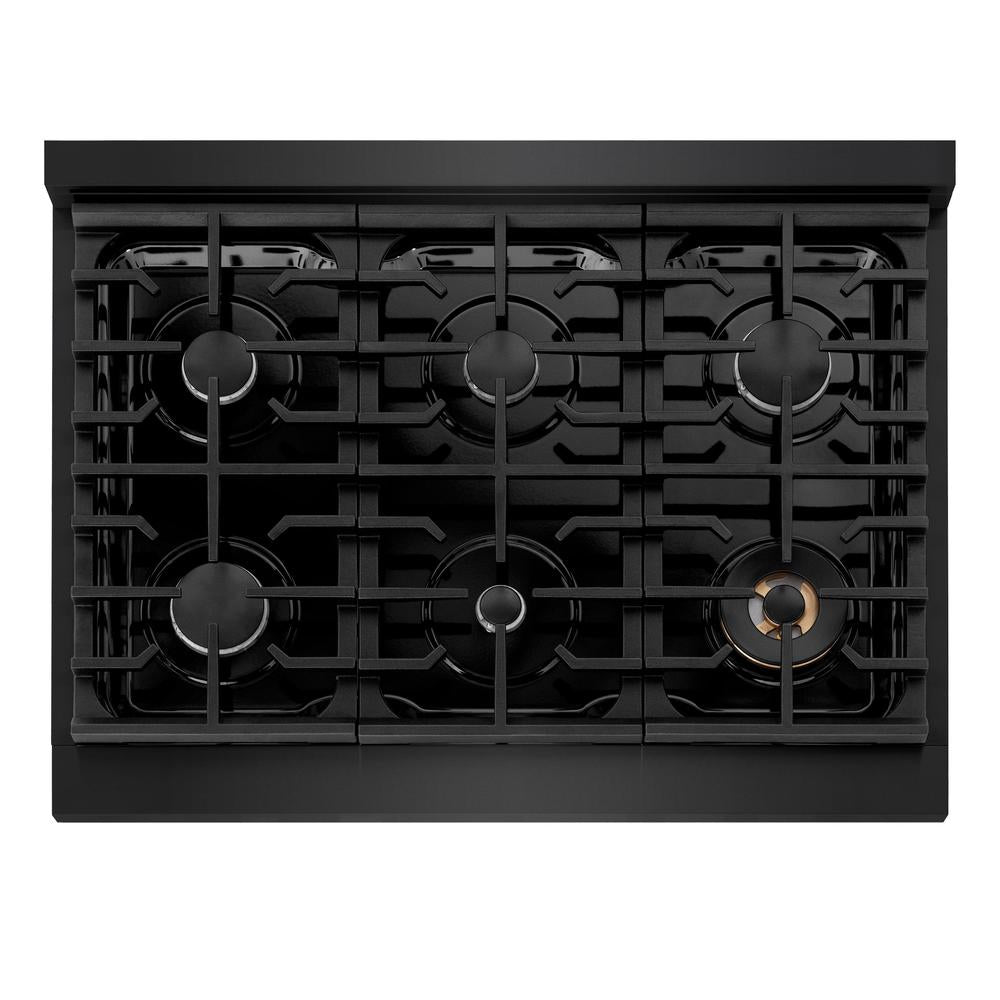 ZLINE 36 Inch Black Stainless Steel 6-Burner Gas Rangetop with Porcelain Cooktop - Professional Grade Stove for Home Kitchen, Restaurant Style Cooking, and Gourmet Meal Preparation (Model SRTB 36)